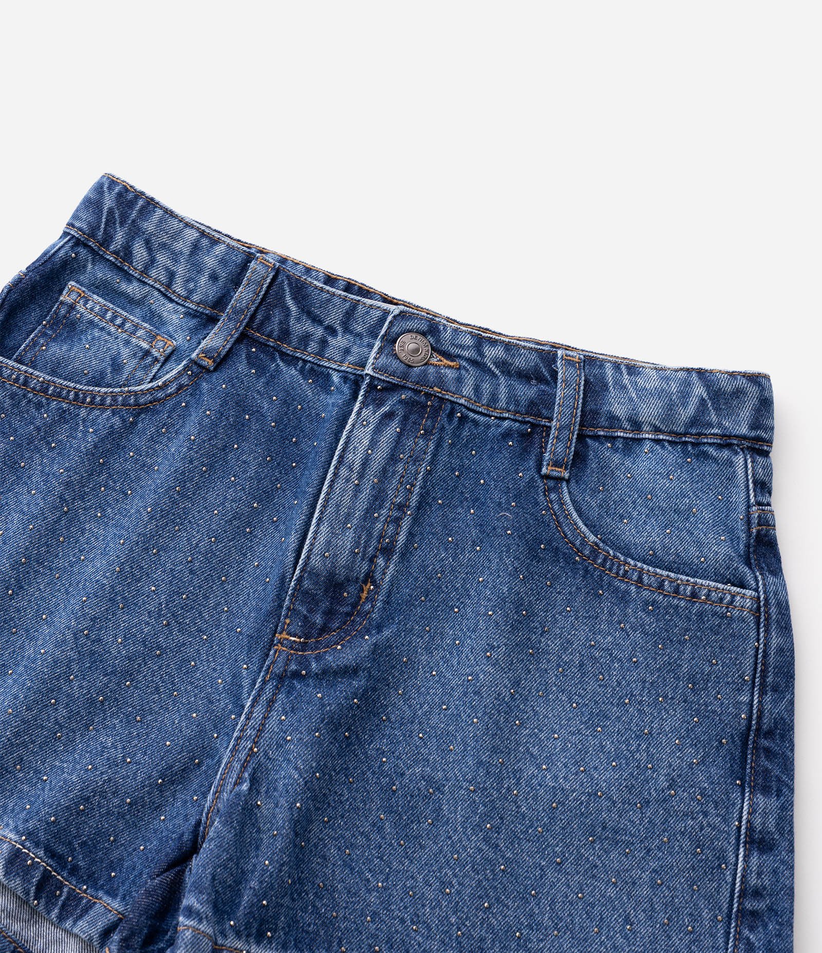 Short Jeans Infantil com Aplicação de Brilhos - Tam 5 a 16 Anos Azul Médio 5