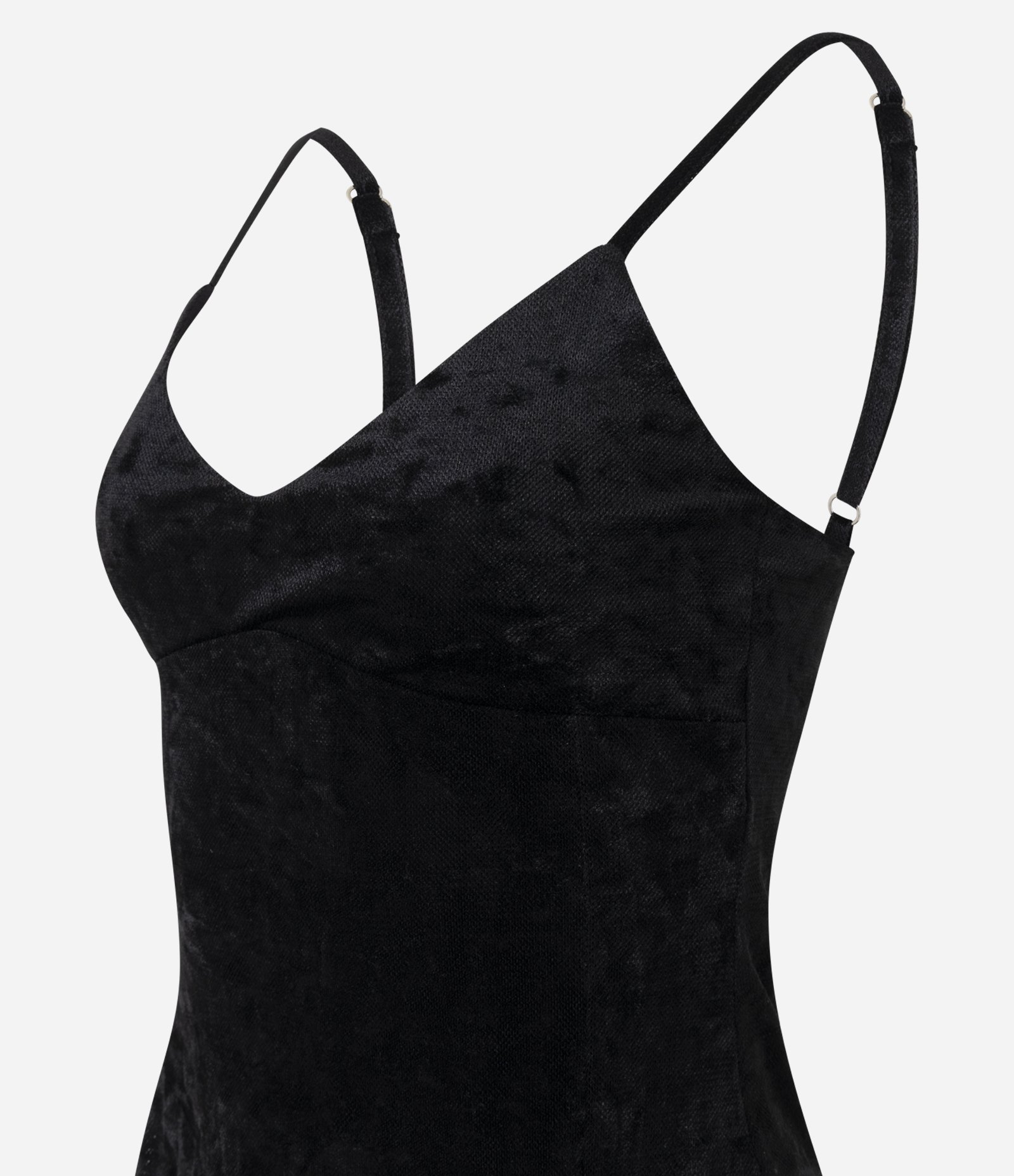 Vestido Curto de Alcinha em Veludo com Barra Assimétrica Preto 6