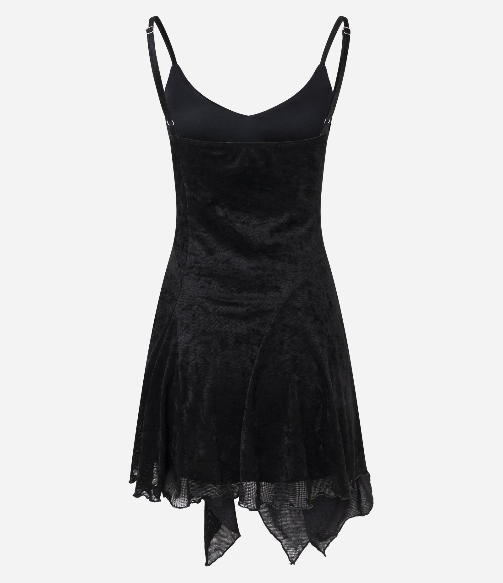 Vestido Curto de Alcinha em Veludo com Barra Assimétrica Preto 7