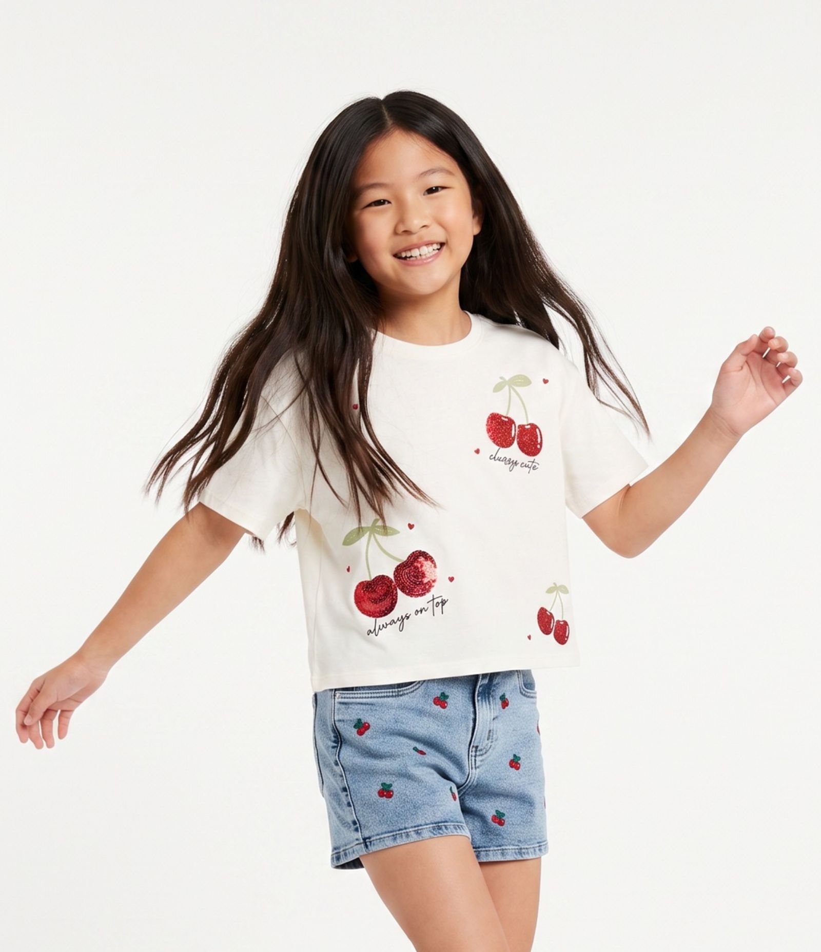 Blusa Boxy Infantil com Cereja em Paetê – Tam 5 a 16 Anos Off White 1