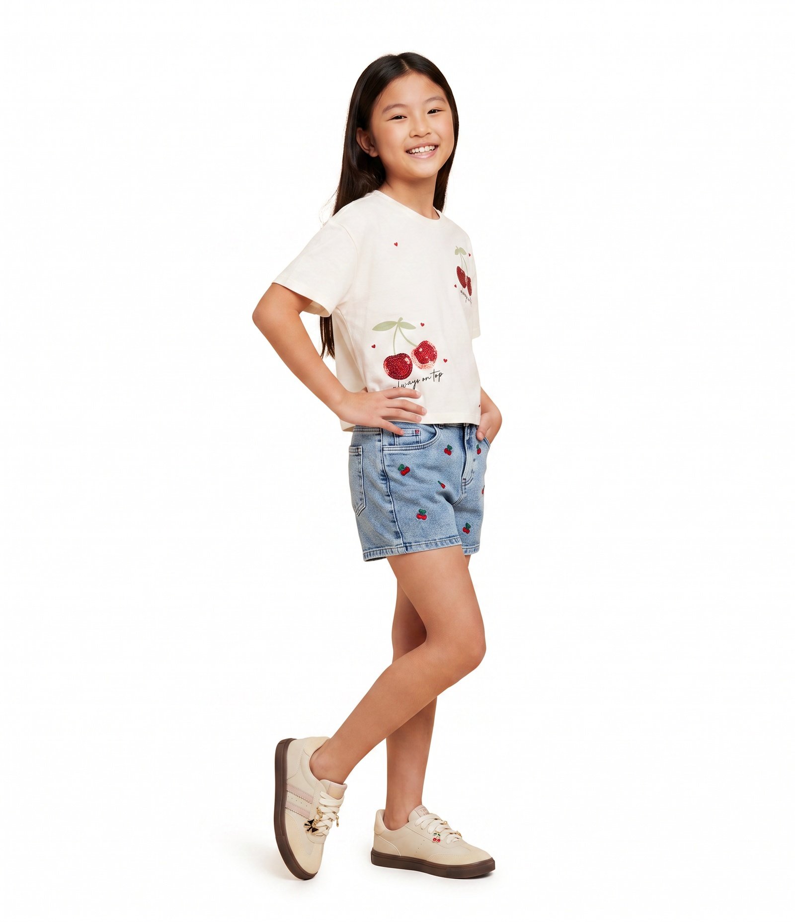 Blusa Boxy Infantil com Cereja em Paetê – Tam 5 a 16 Anos Off White 2