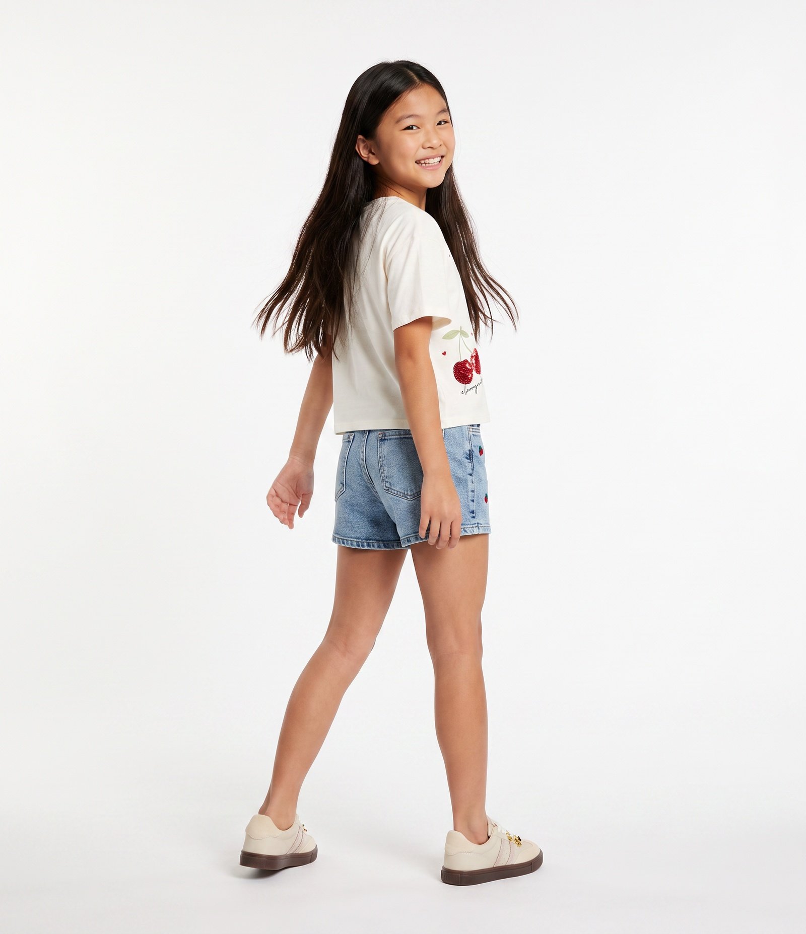 Blusa Boxy Infantil com Cereja em Paetê – Tam 5 a 16 Anos Off White 3