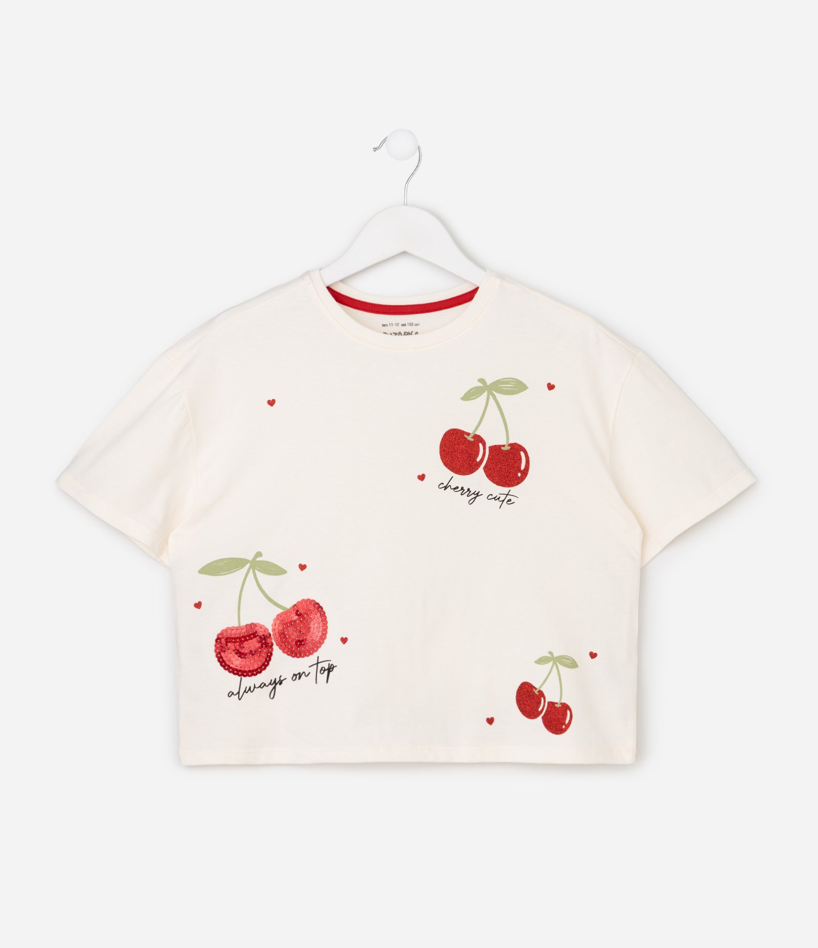 Blusa Boxy Infantil com Cereja em Paetê – Tam 5 a 16 Anos Off White 7