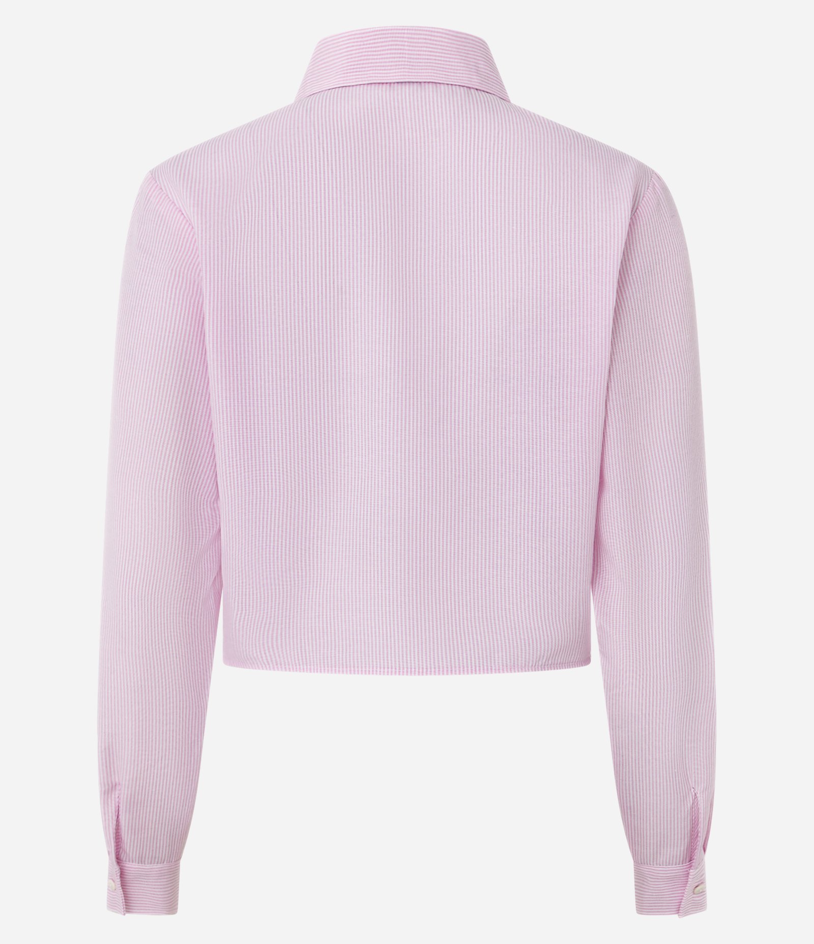 Camisa Cropped em Tricoline Listrado com Amarração em Laços Rosa 6