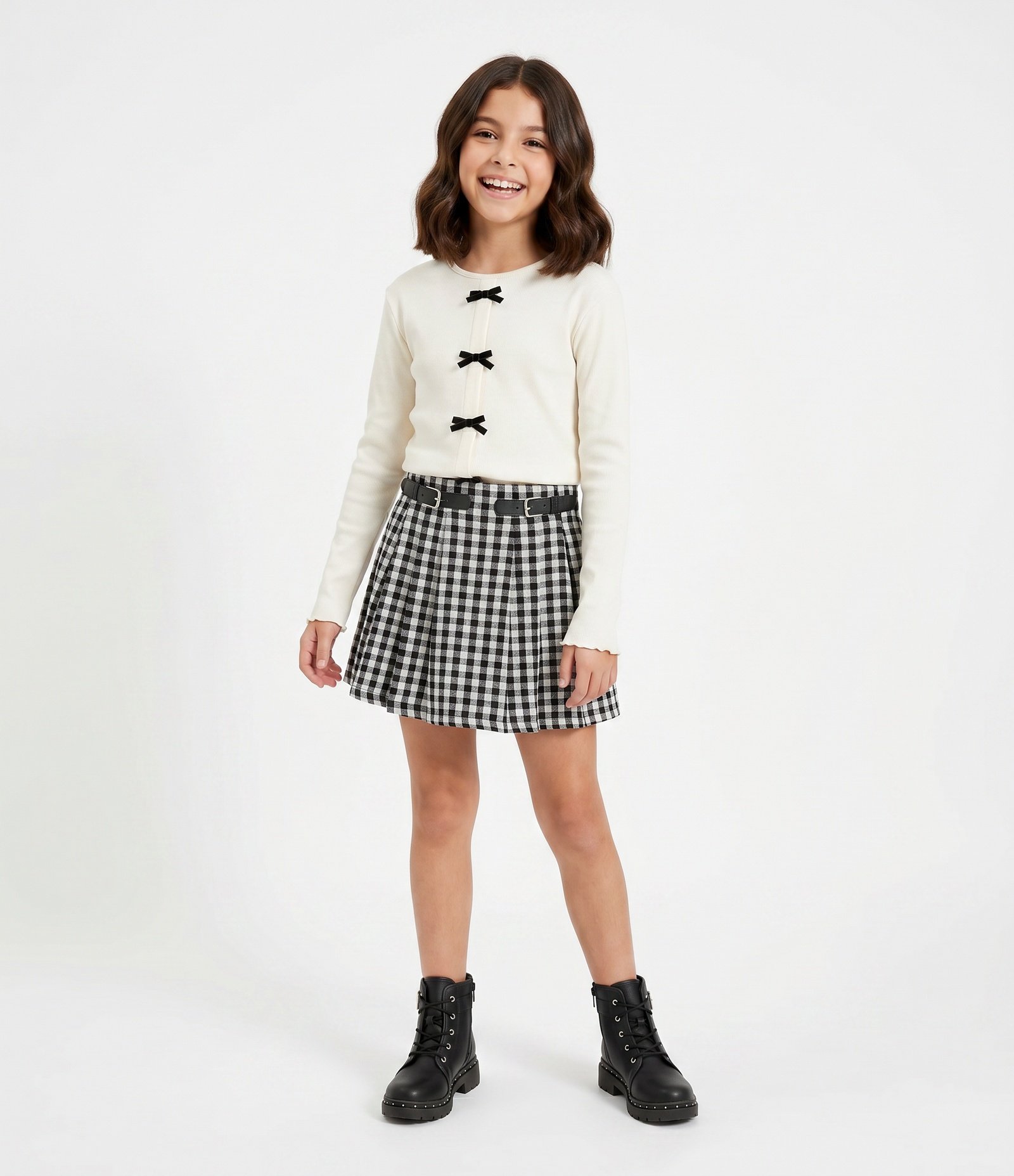 Blusa Baby Look Infantil em Ribana com Lacinhos de Veludo – Tam 5 a 16 Anos Off White 1