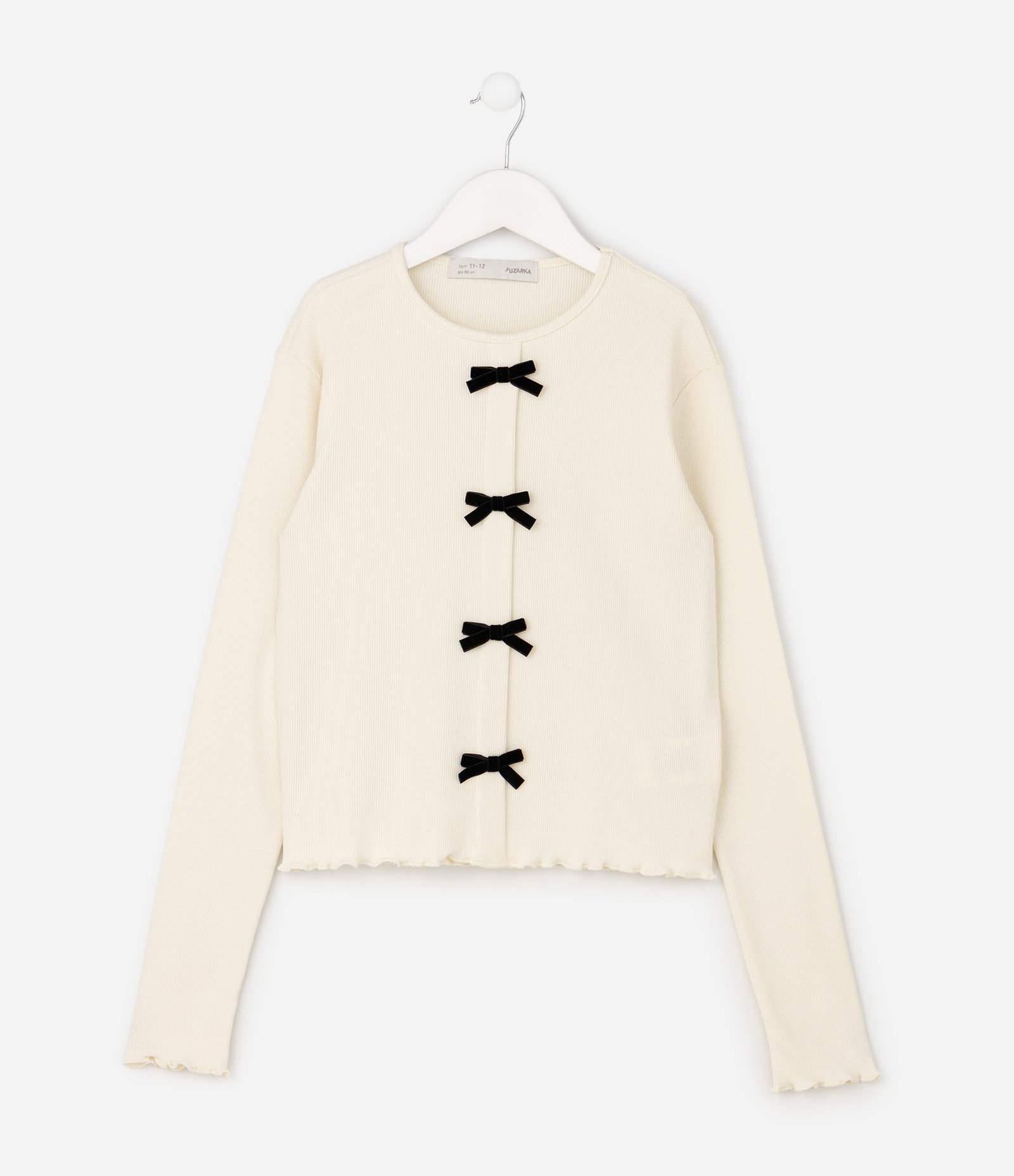 Blusa Baby Look Infantil em Ribana com Lacinhos de Veludo – Tam 5 a 16 Anos Off White 2
