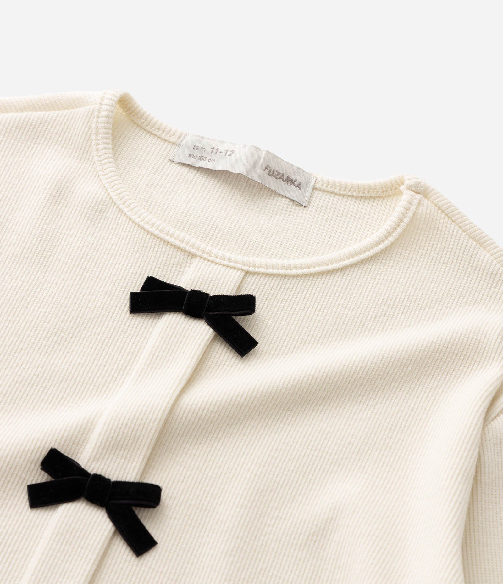 Blusa Baby Look Infantil em Ribana com Lacinhos de Veludo – Tam 5 a 16 Anos Off White 5