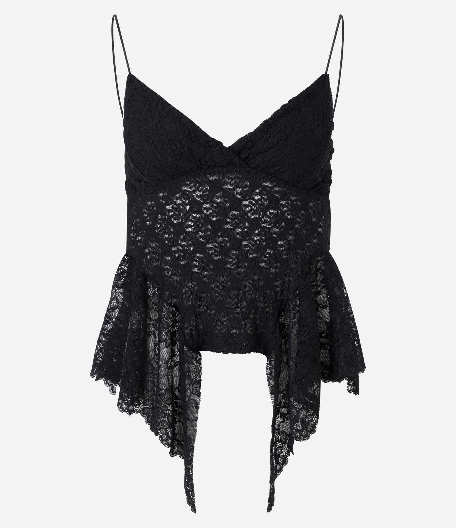 Blusa Renda Assimétrica com Alça Fina Preto 1