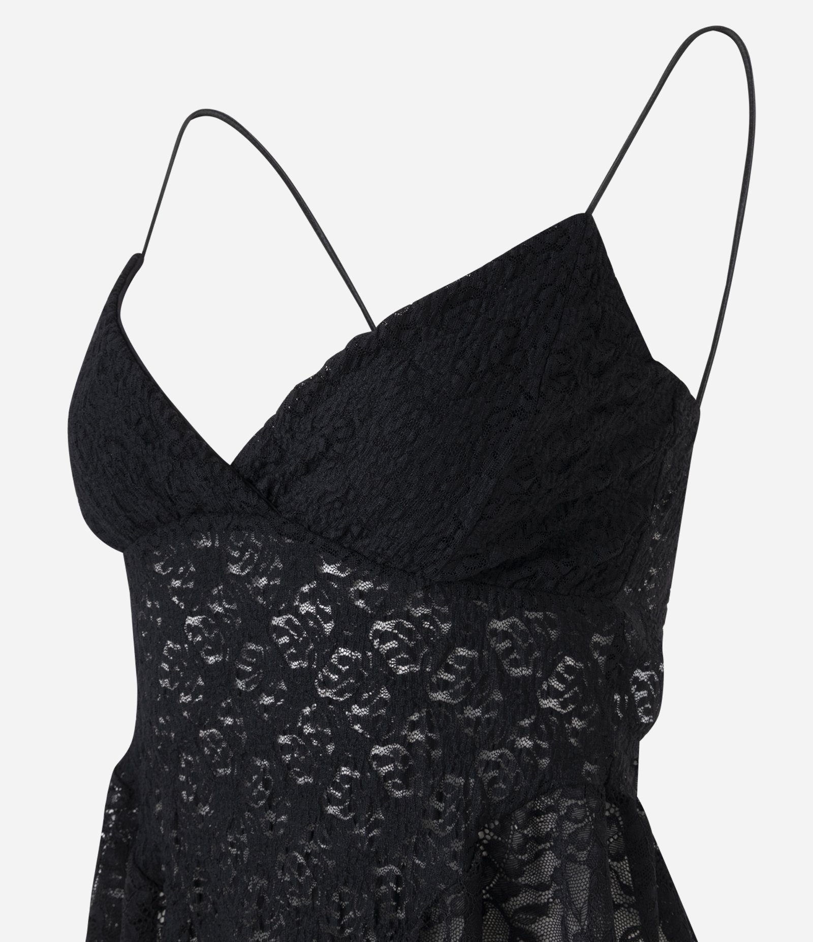 Blusa Renda Assimétrica com Alça Fina Preto 2