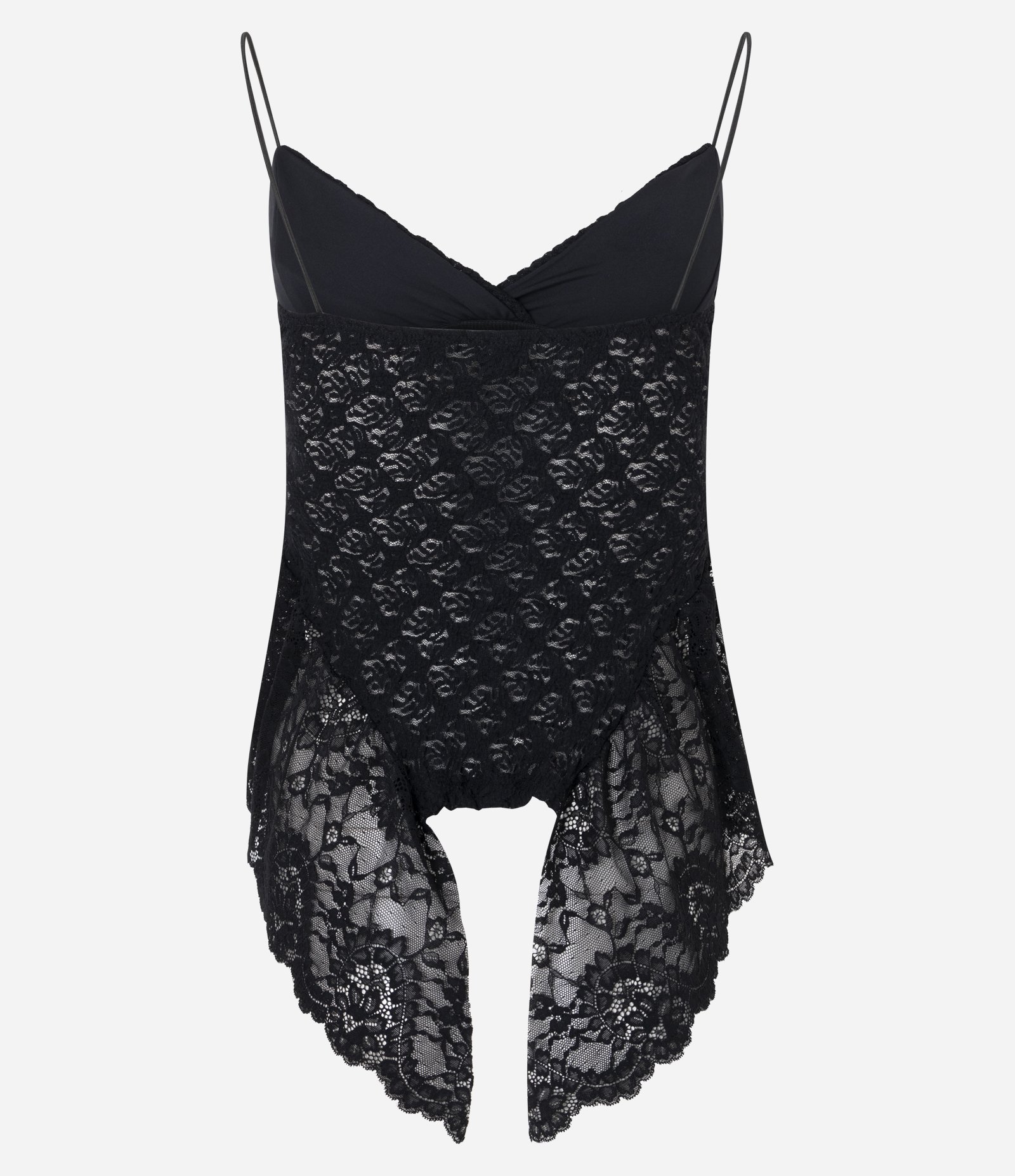 Blusa Renda Assimétrica com Alça Fina Preto 3