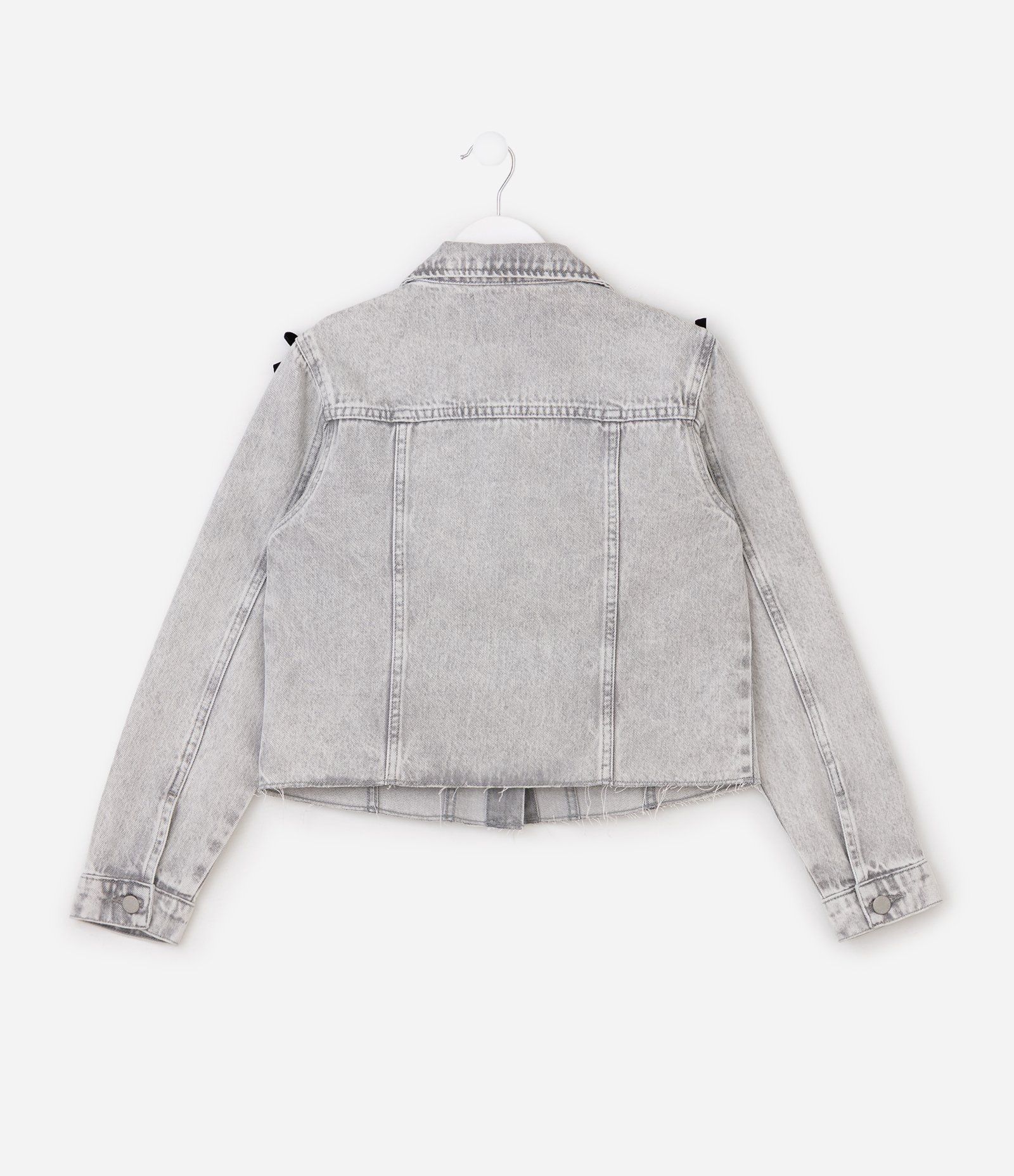 Jaqueta Jeans Infantil Comfort com Laços nos Ombros - Tam 5 a 16 Anos Cinza 5
