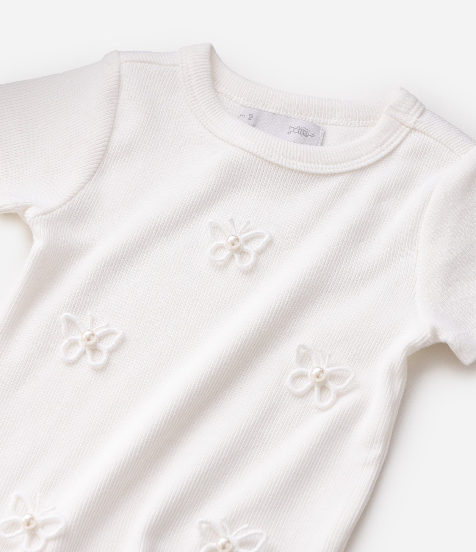 Camiseta Infantil Poim com Bordados de Flores Tam 1 a 6 Anos Branco 6