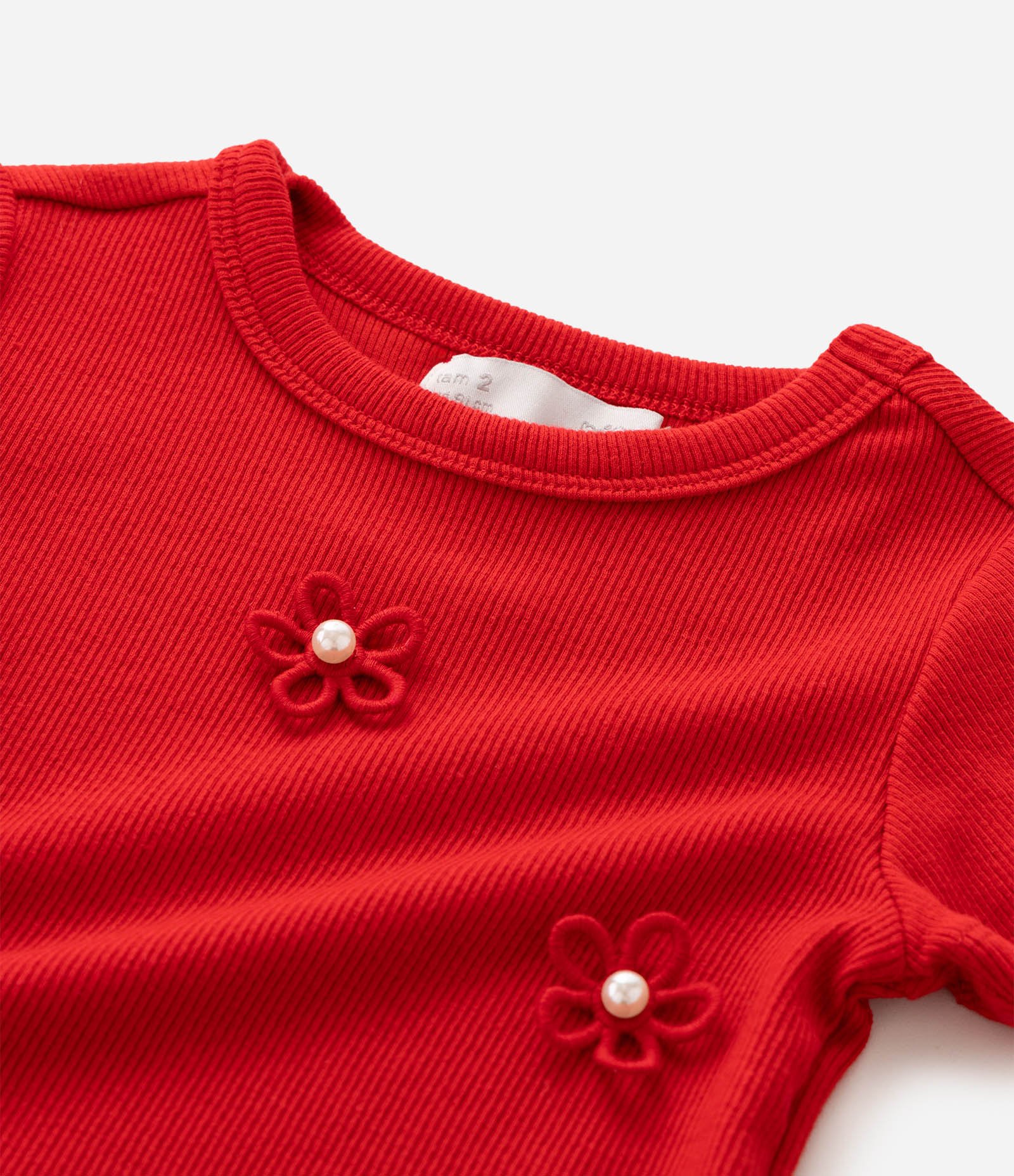 Camiseta Infantil Poim com Bordados de Flores Tam 1 a 6 Anos Vermelho 10
