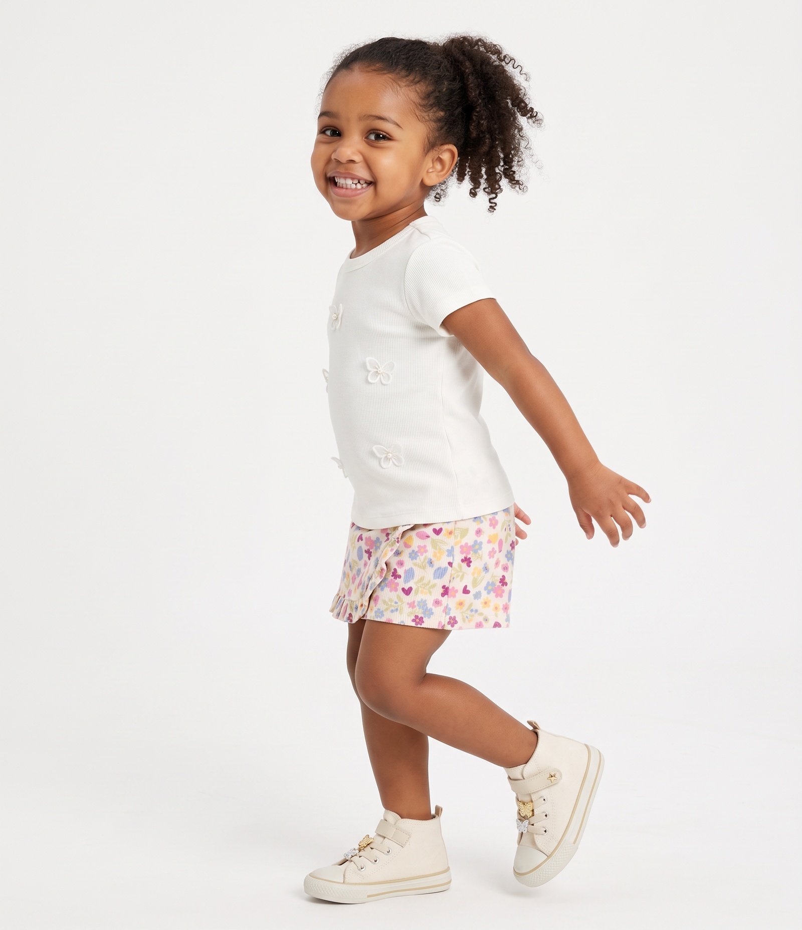 Camiseta Infantil Poim com Bordados de Flores Tam 1 a 6 Anos Branco 2
