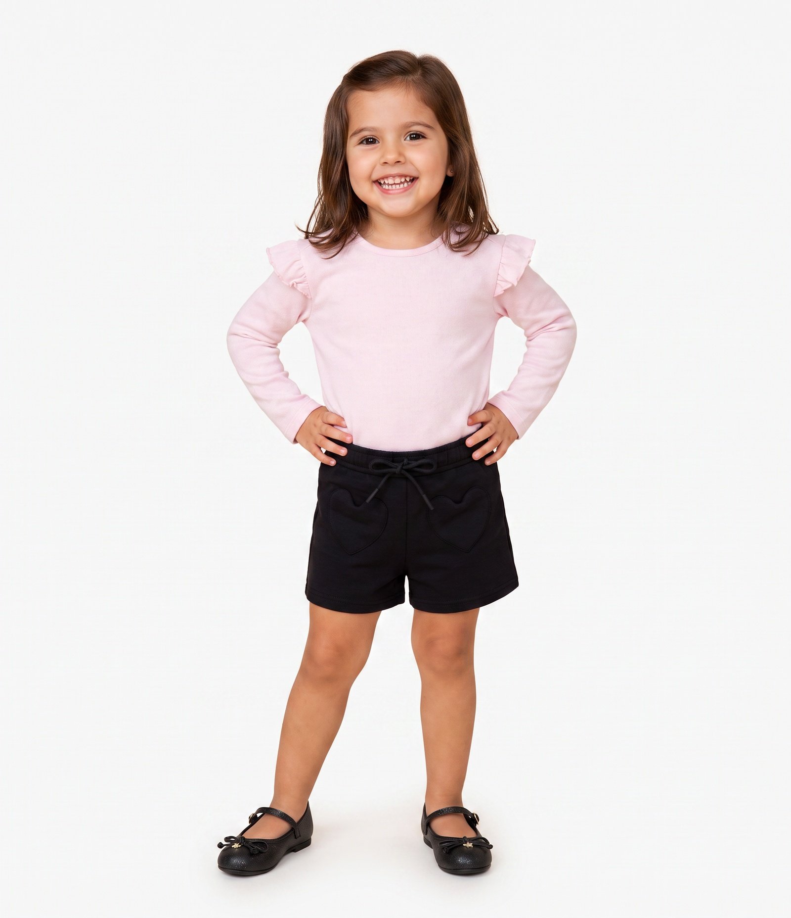 Short Runner Infantil em Modal com Bolsos de Coração – Tam 1 a 6 Anos Preto 1