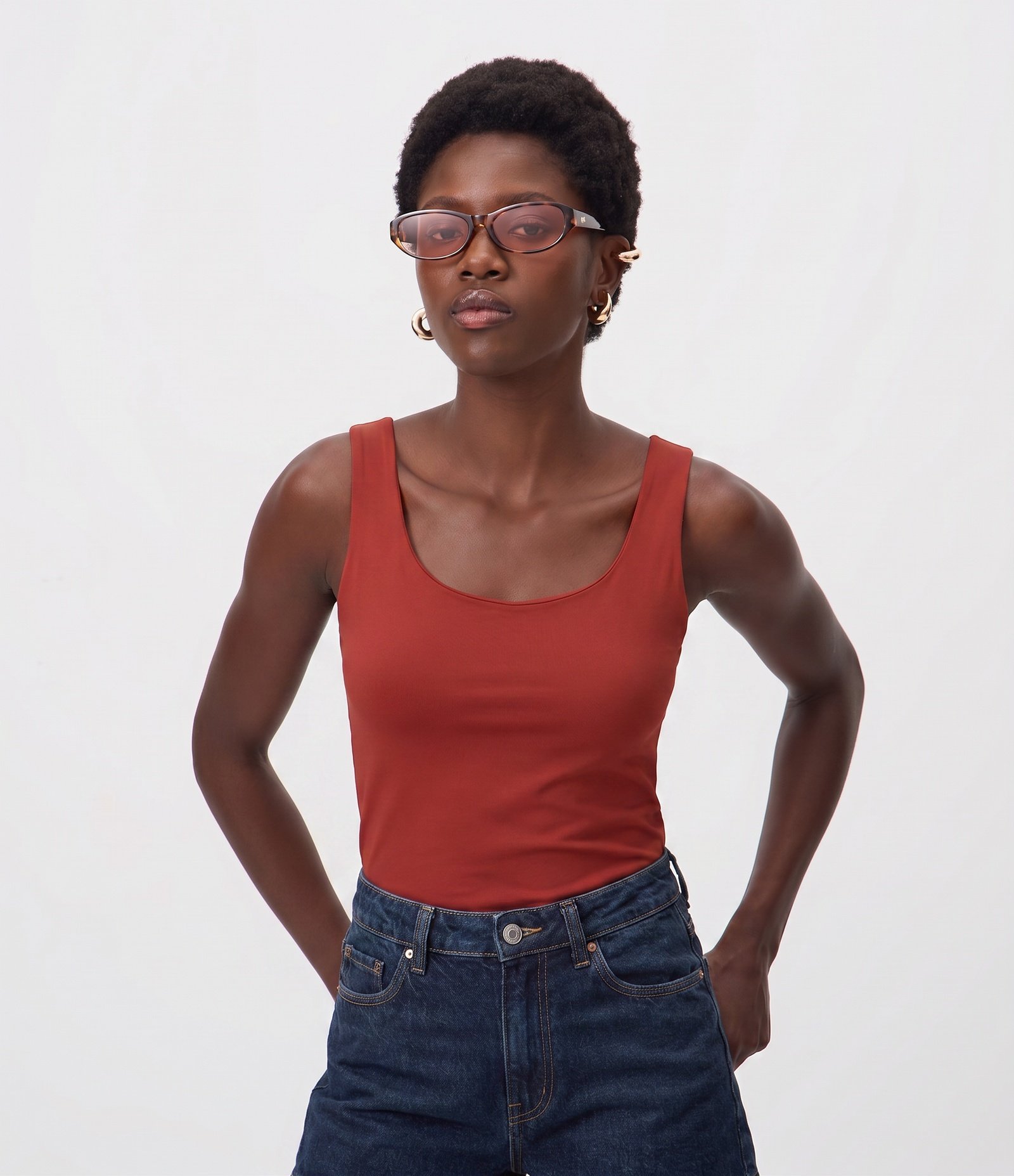 Blusa em Poliamida com Decote U e Alça Larga Vermelho Alaranjado 3