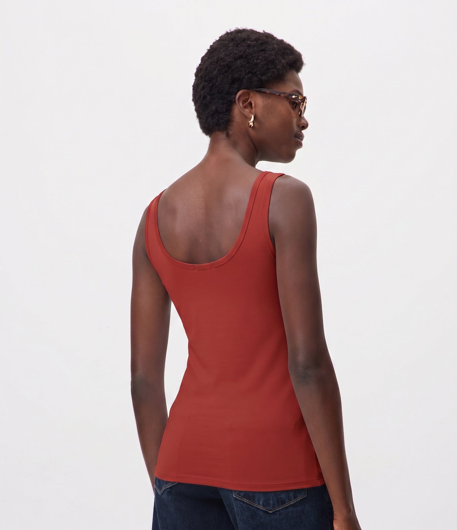 Blusa em Poliamida com Decote U e Alça Larga Vermelho Alaranjado 4