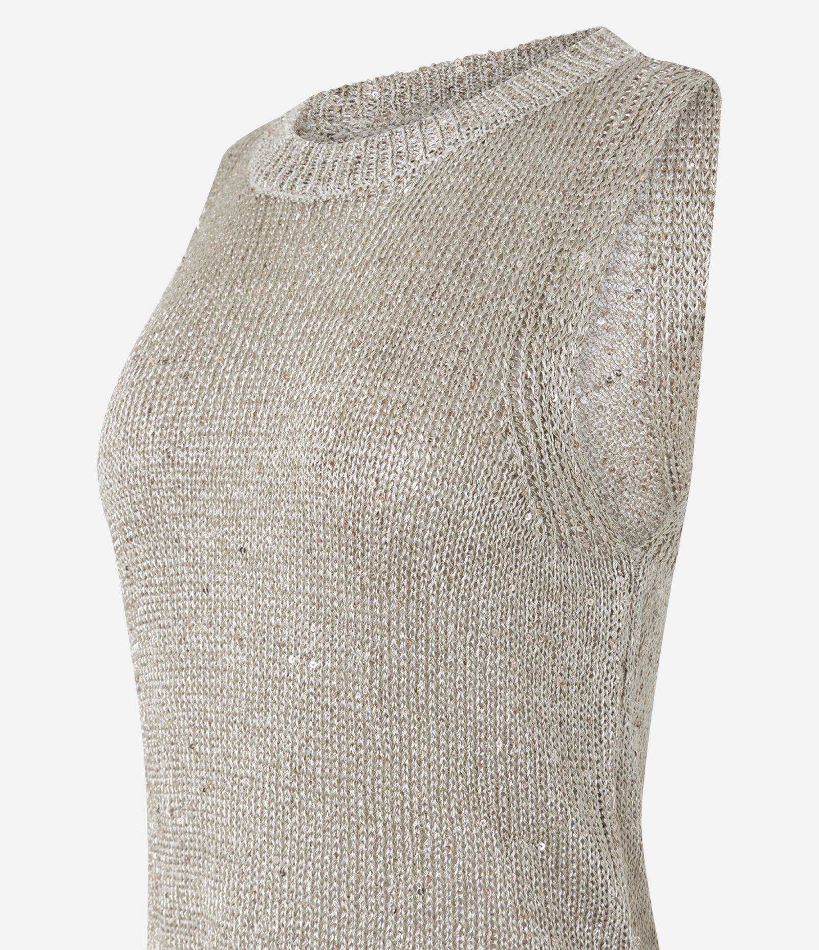Blusa Relaxed em Tricô Alongada com Paetês Bege 2