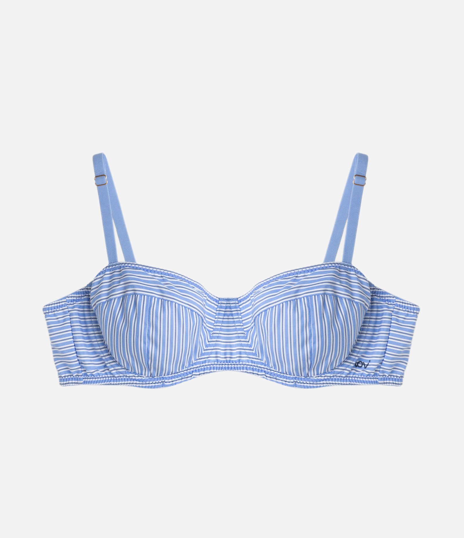 Sutiã Meia Taça em Tricoline com Estampa Listrada Azul 6