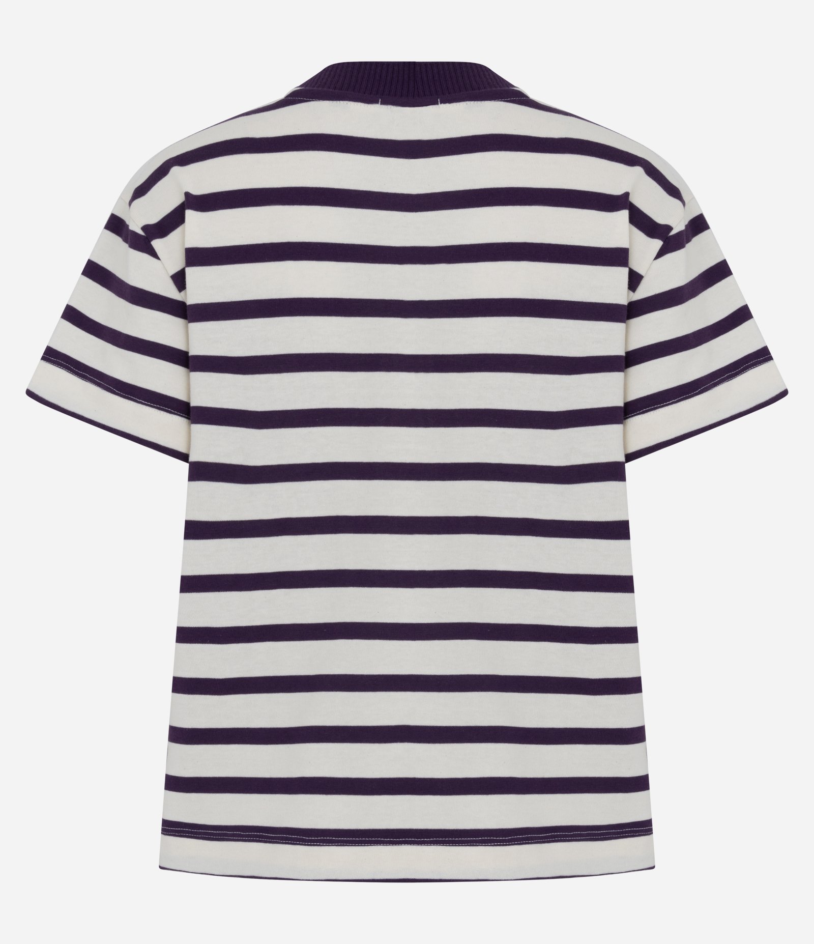 Blusa Slim Listrada em Algodão com Gola Contrastante Roxo/Branco 2