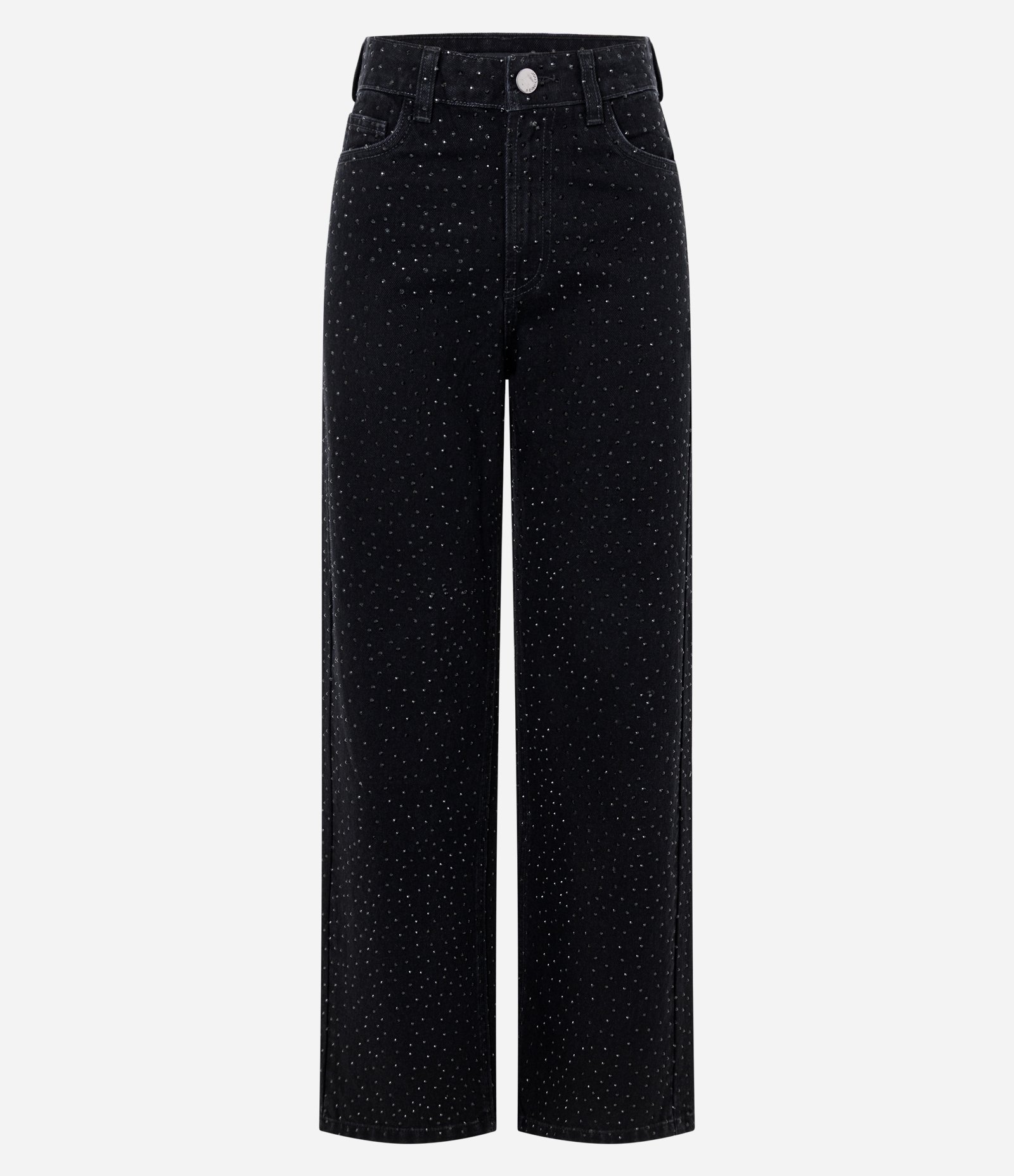 Calça Reta Comfort Jeans com Cintura Alta e Aplicação Brilho Preto 5