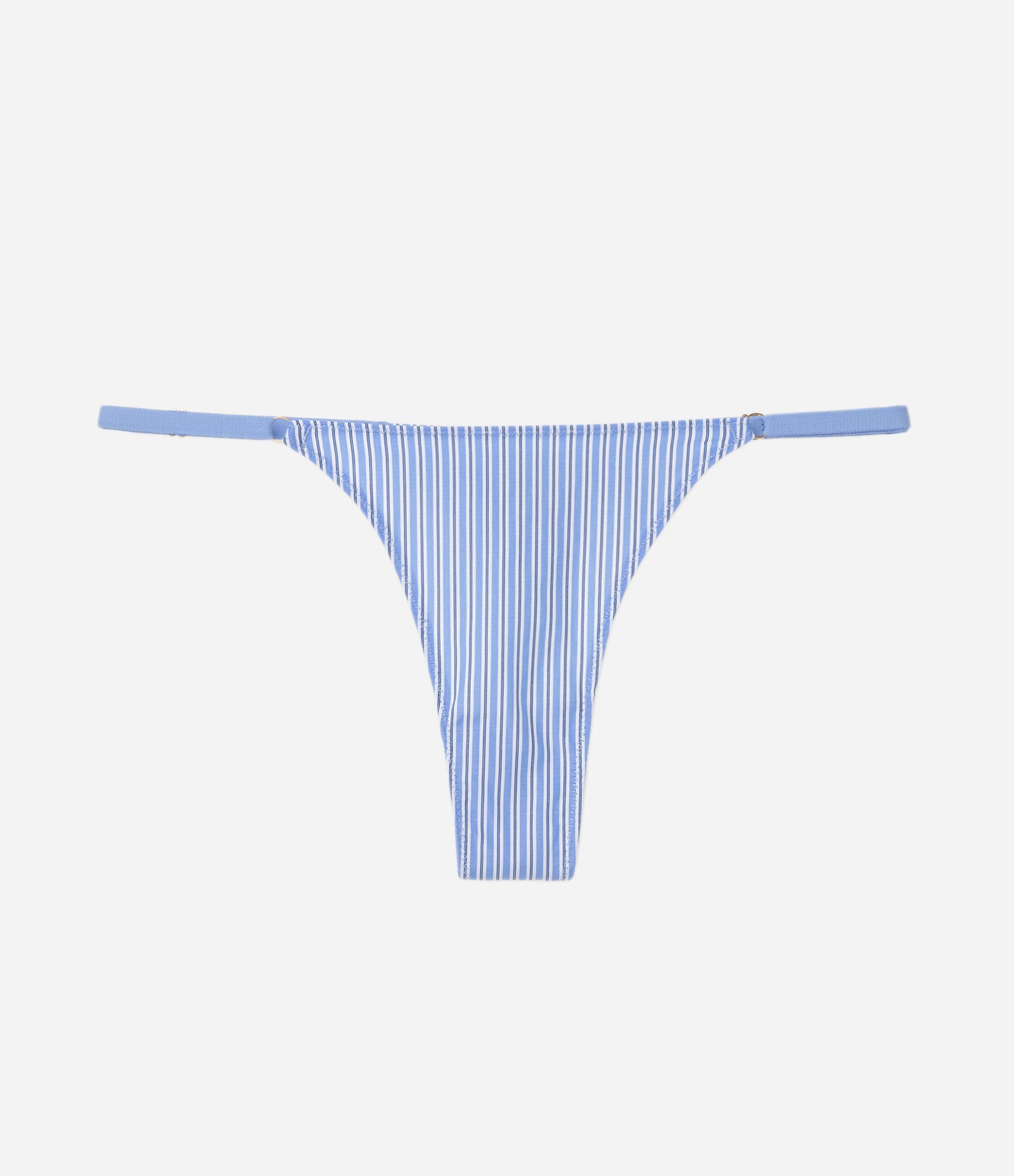 Calcinha String Fio em Tricoline com Estampa Listrada Azul 5