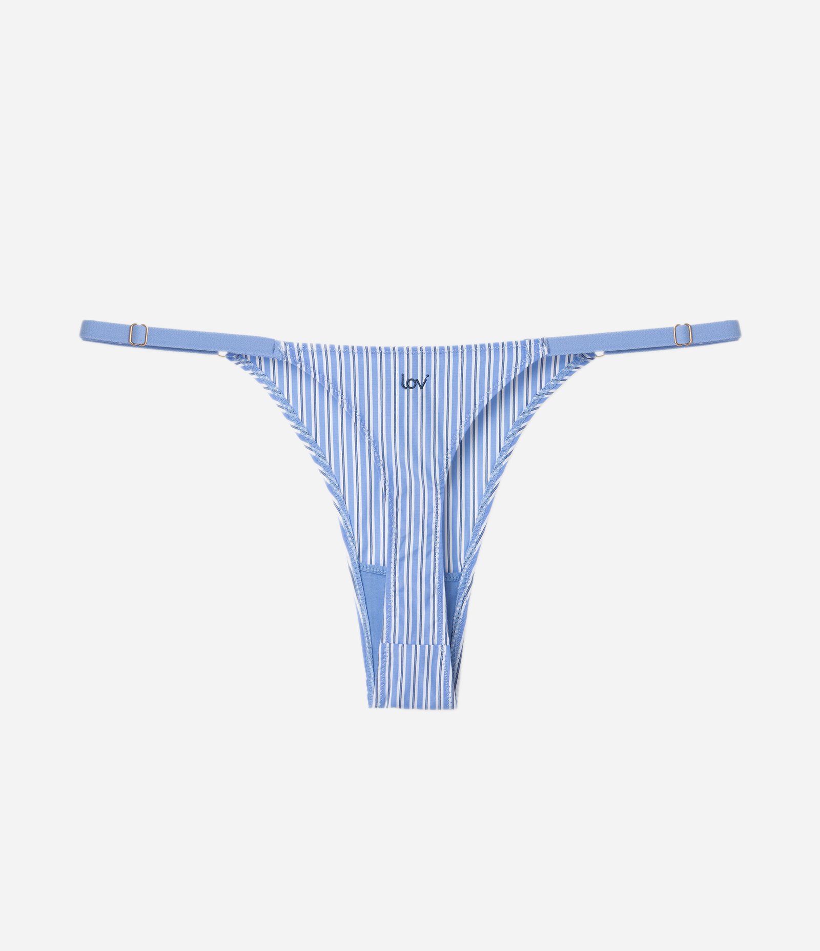 Calcinha String Fio em Tricoline com Estampa Listrada Azul 6