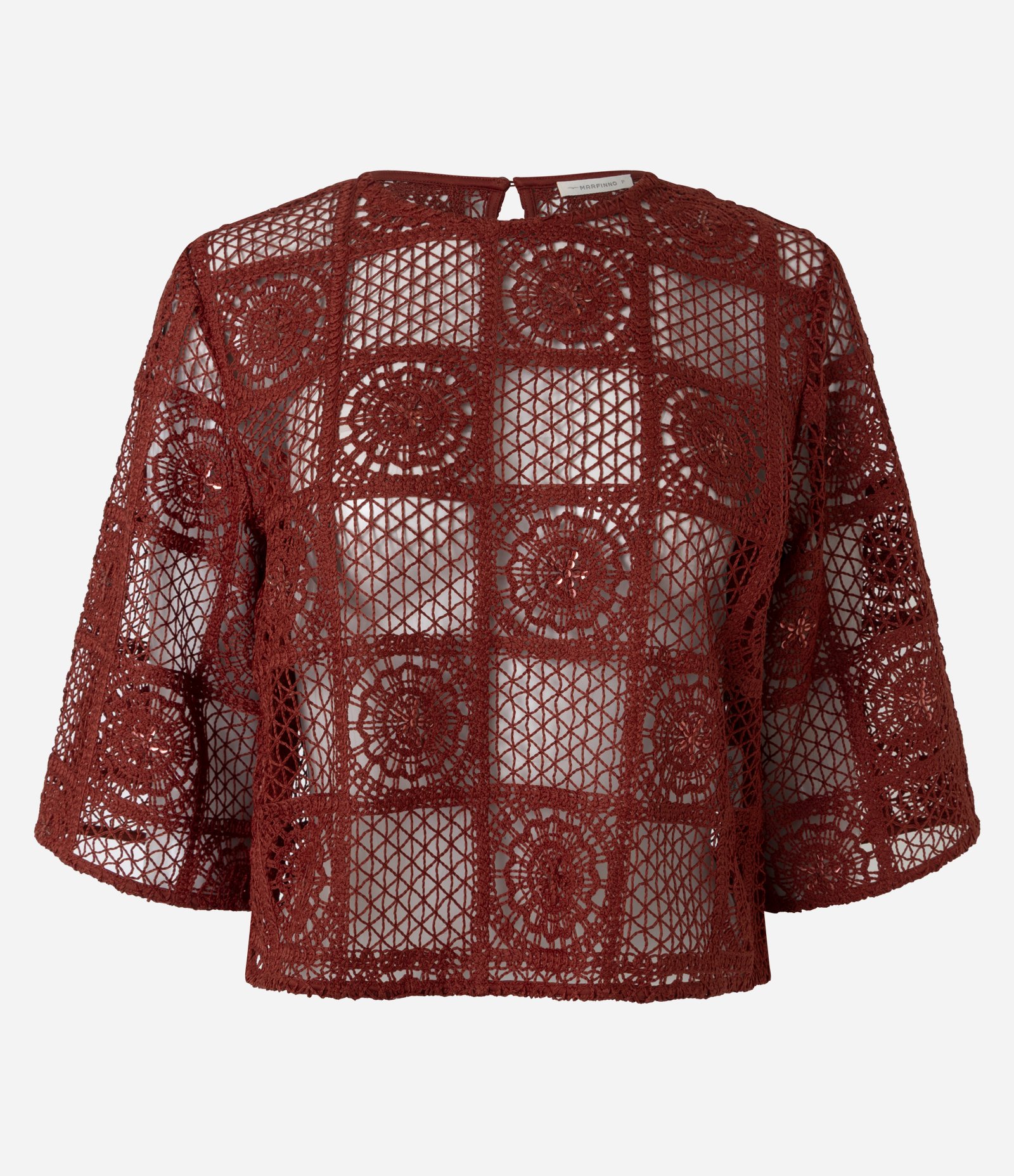 Blusa em Crochê com Paetês e Bordado Abstrato Vermelho 5