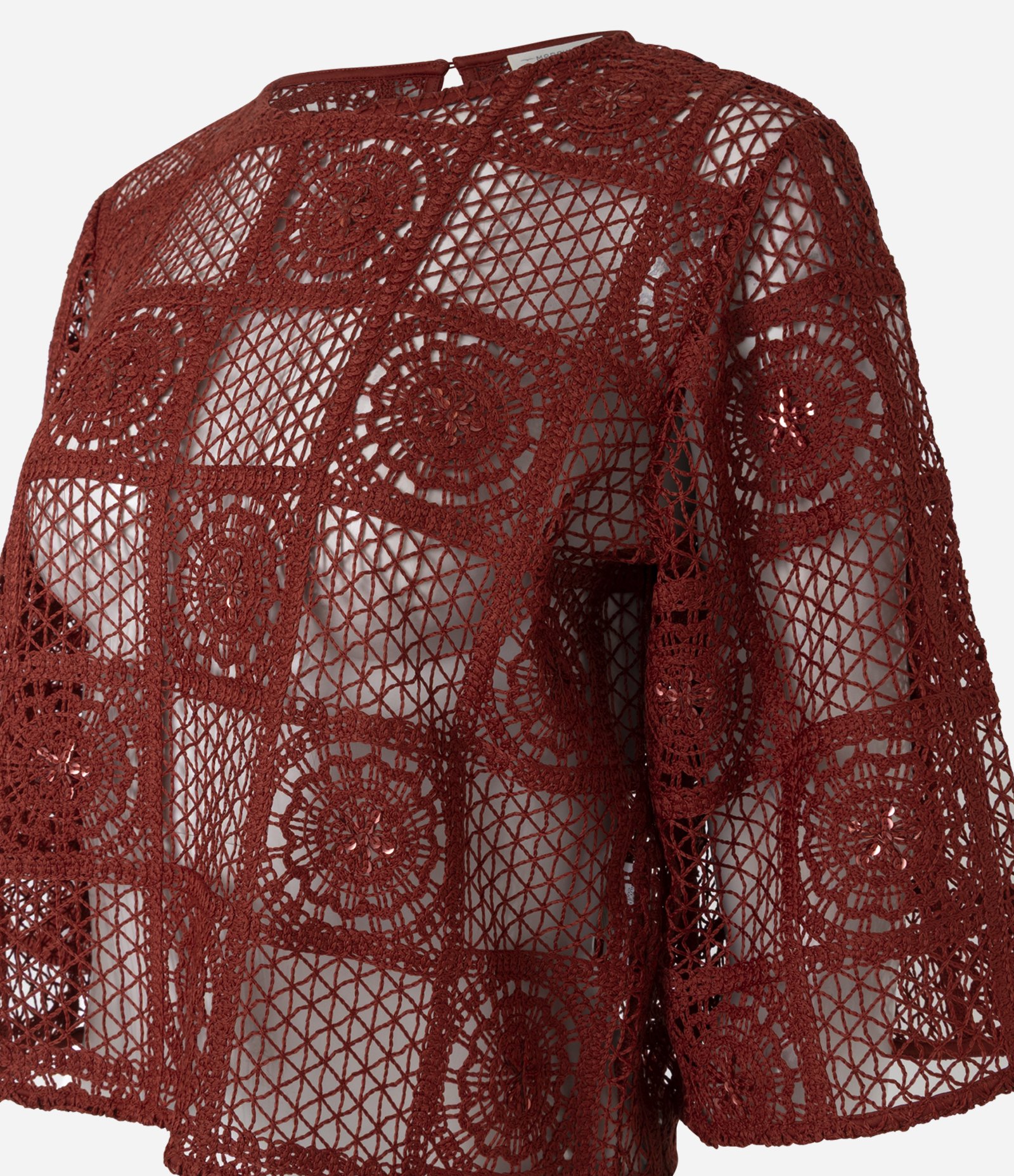 Blusa em Crochê com Paetês e Bordado Abstrato Vermelho 6