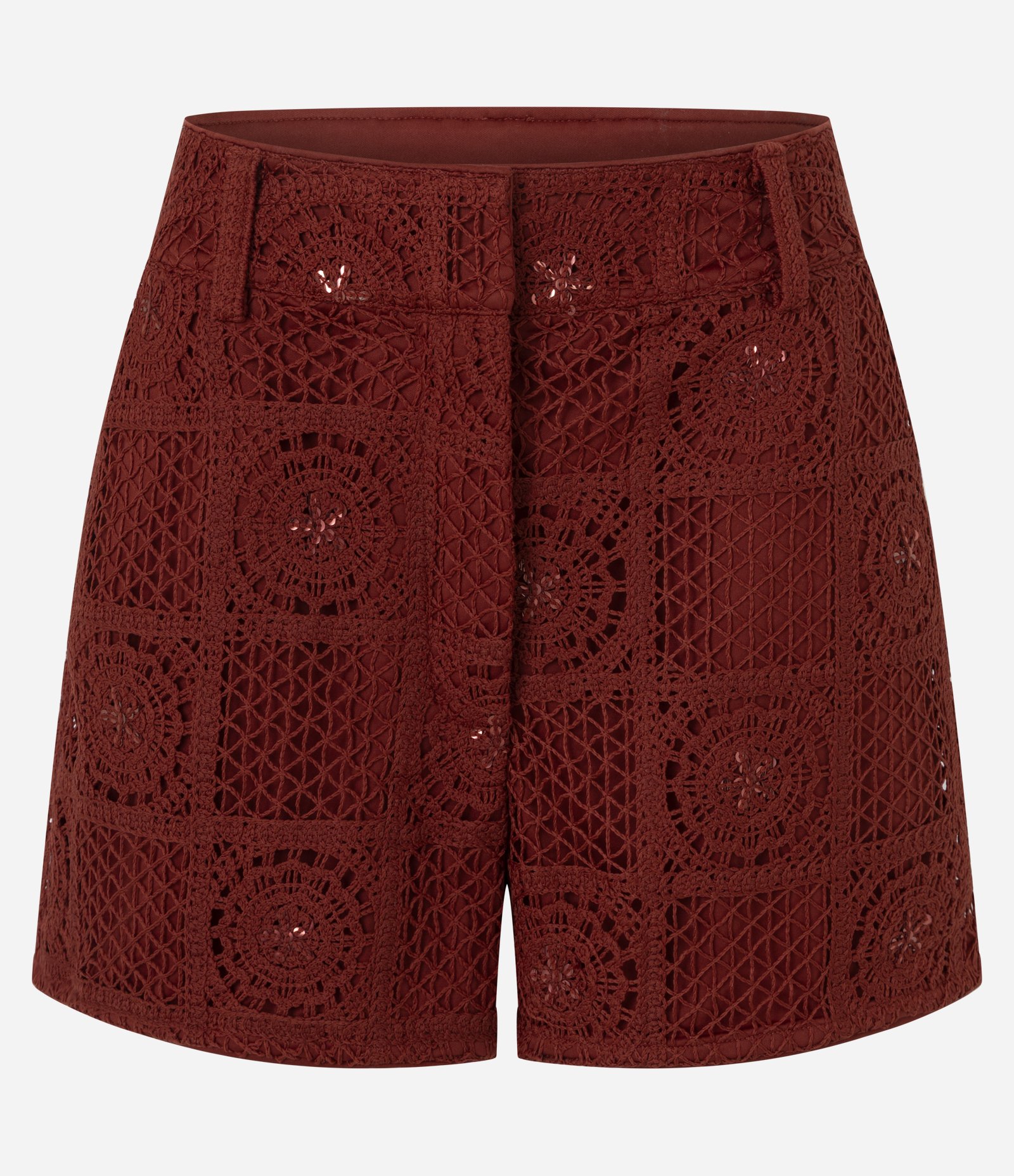 Short em Crochê com Paetês e Bordado Abstrato Vermelho 6