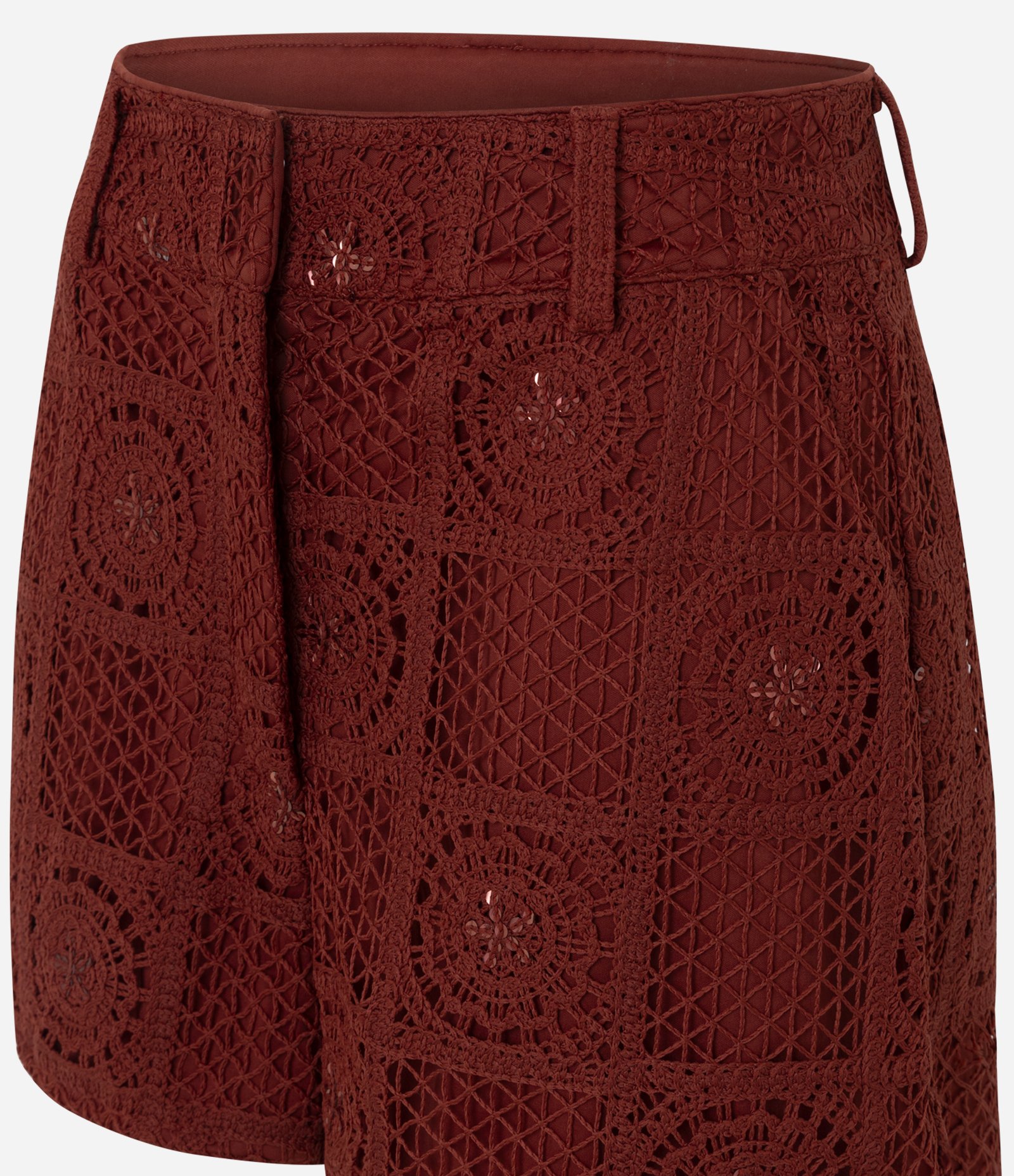 Short em Crochê com Paetês e Bordado Abstrato Vermelho 7