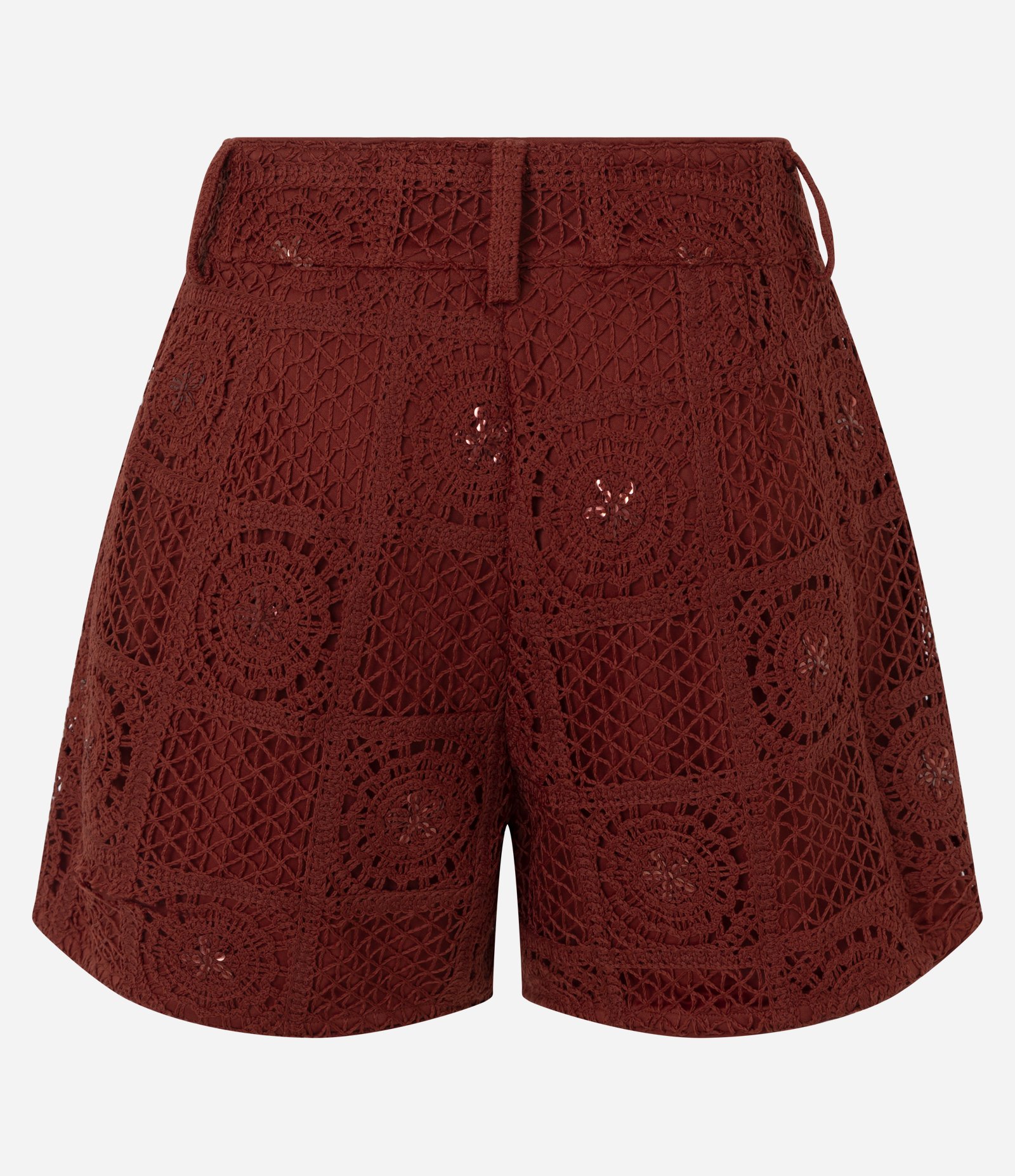Short em Crochê com Paetês e Bordado Abstrato Vermelho 8