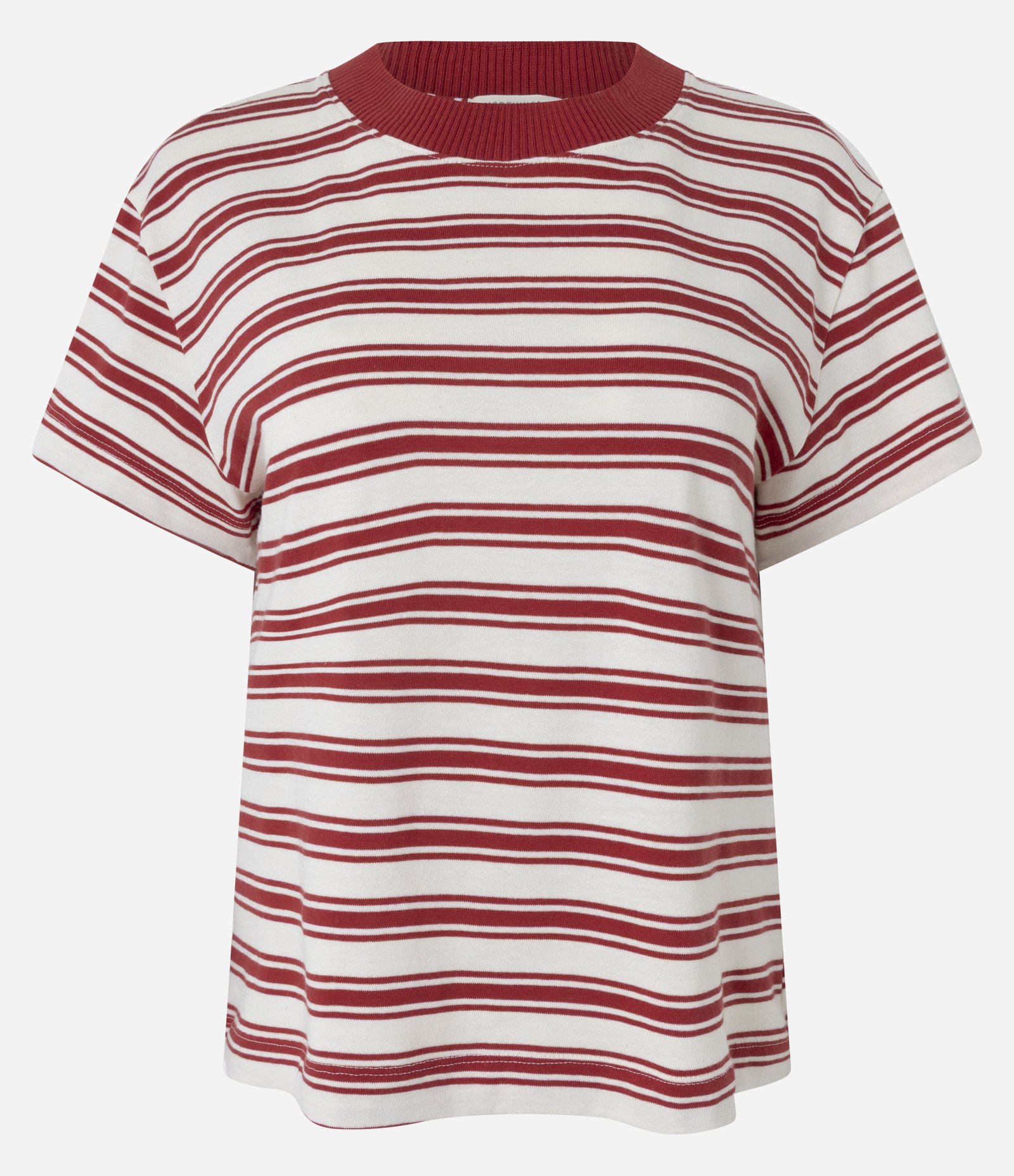 Camiseta em Algodão com Estampa Listrada Branco/Vermelho 1