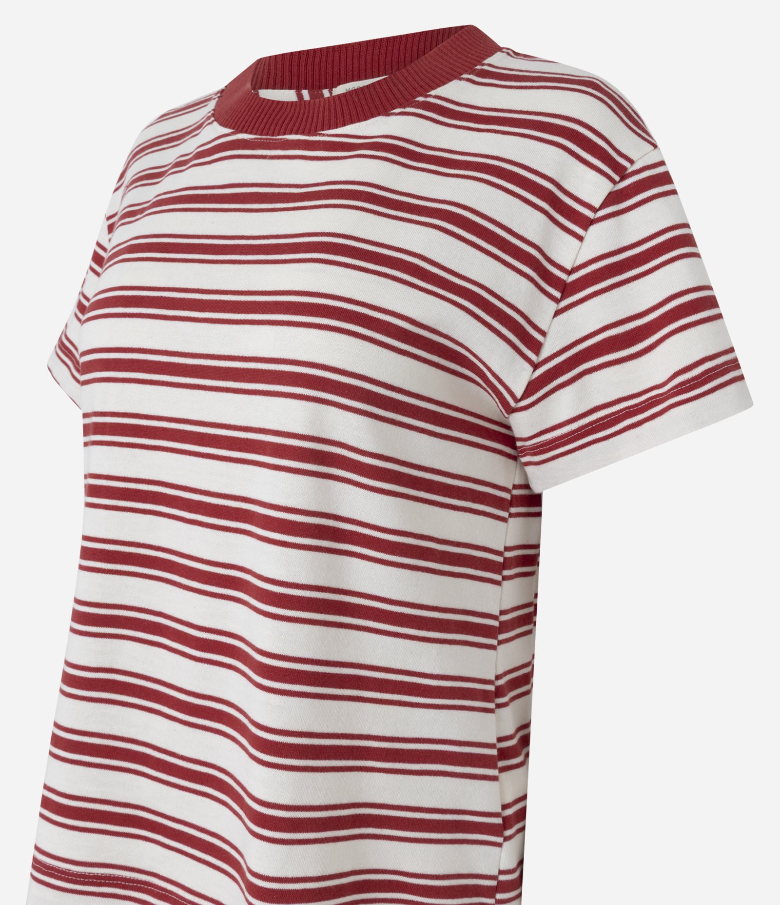 Camiseta em Algodão com Estampa Listrada Branco/Vermelho 2