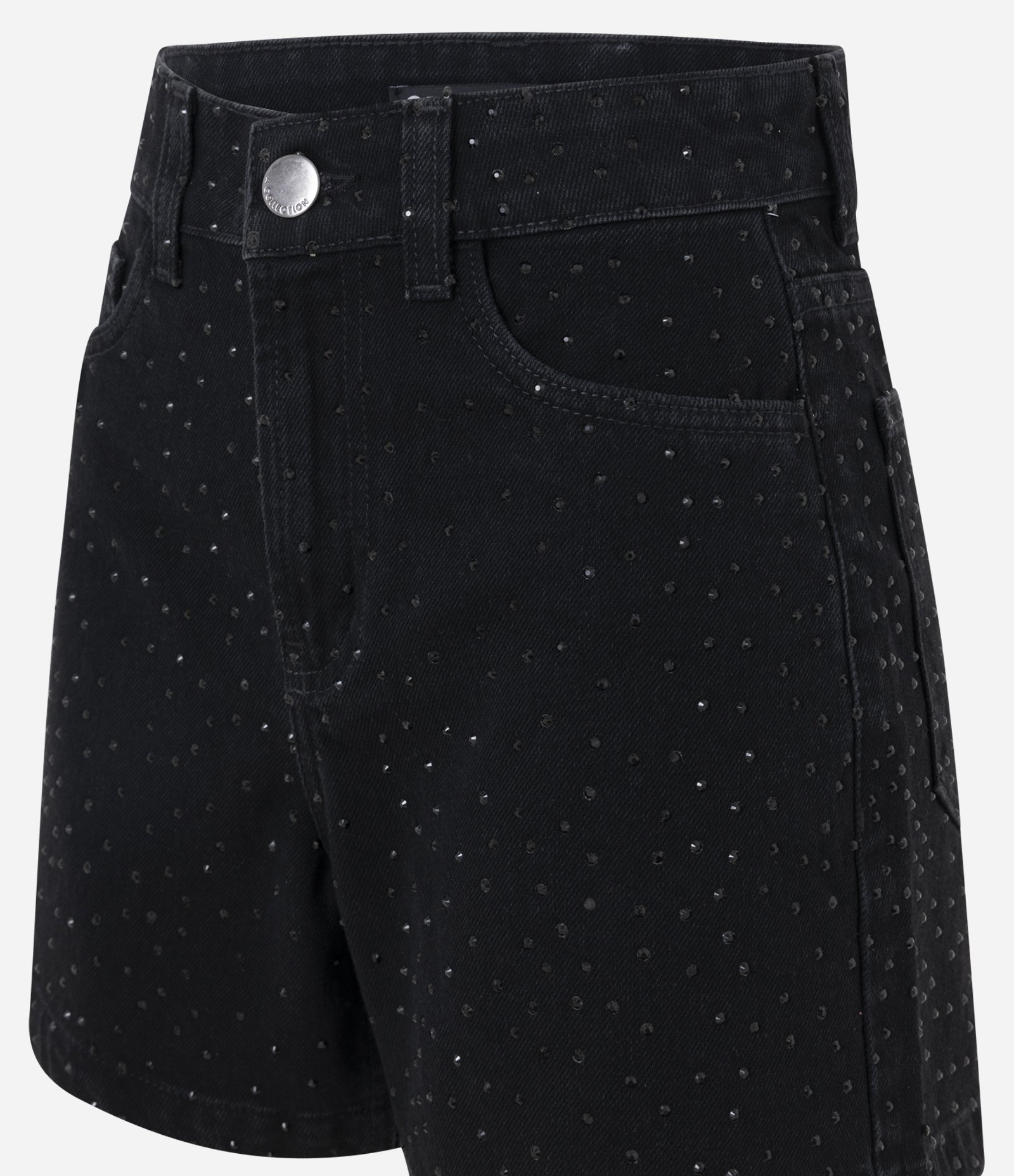 Short Mom em Jeans com Cintura Alta e Aplicação de Brilho Full Preto 6