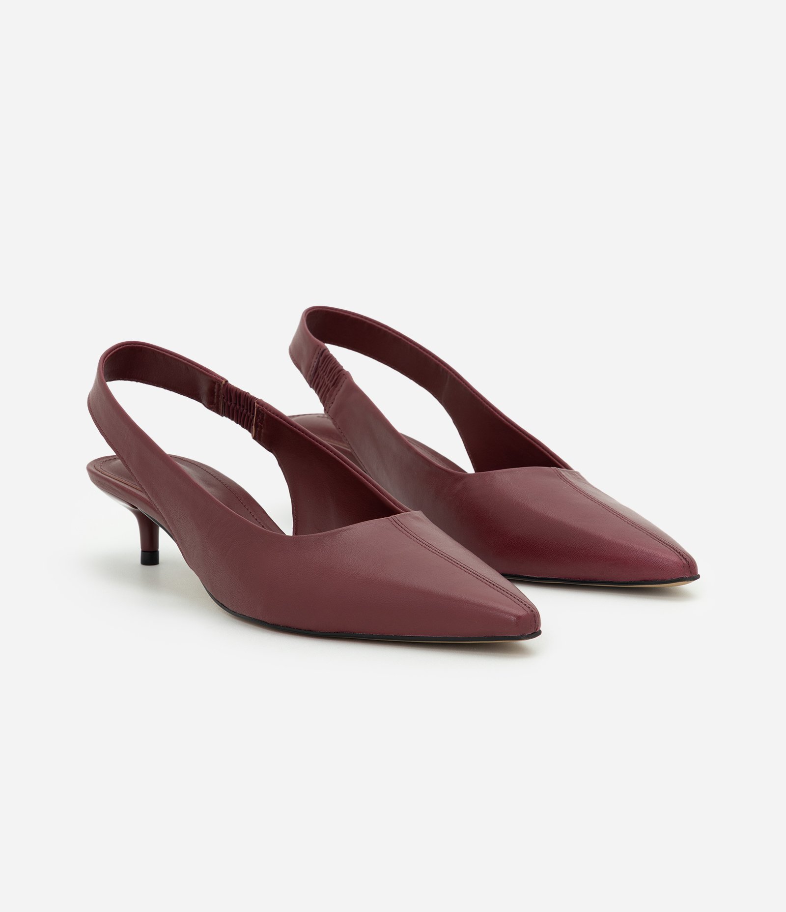 Sapato Slingback em Couro com Salto Baixo Kitten Heel Bordô 8