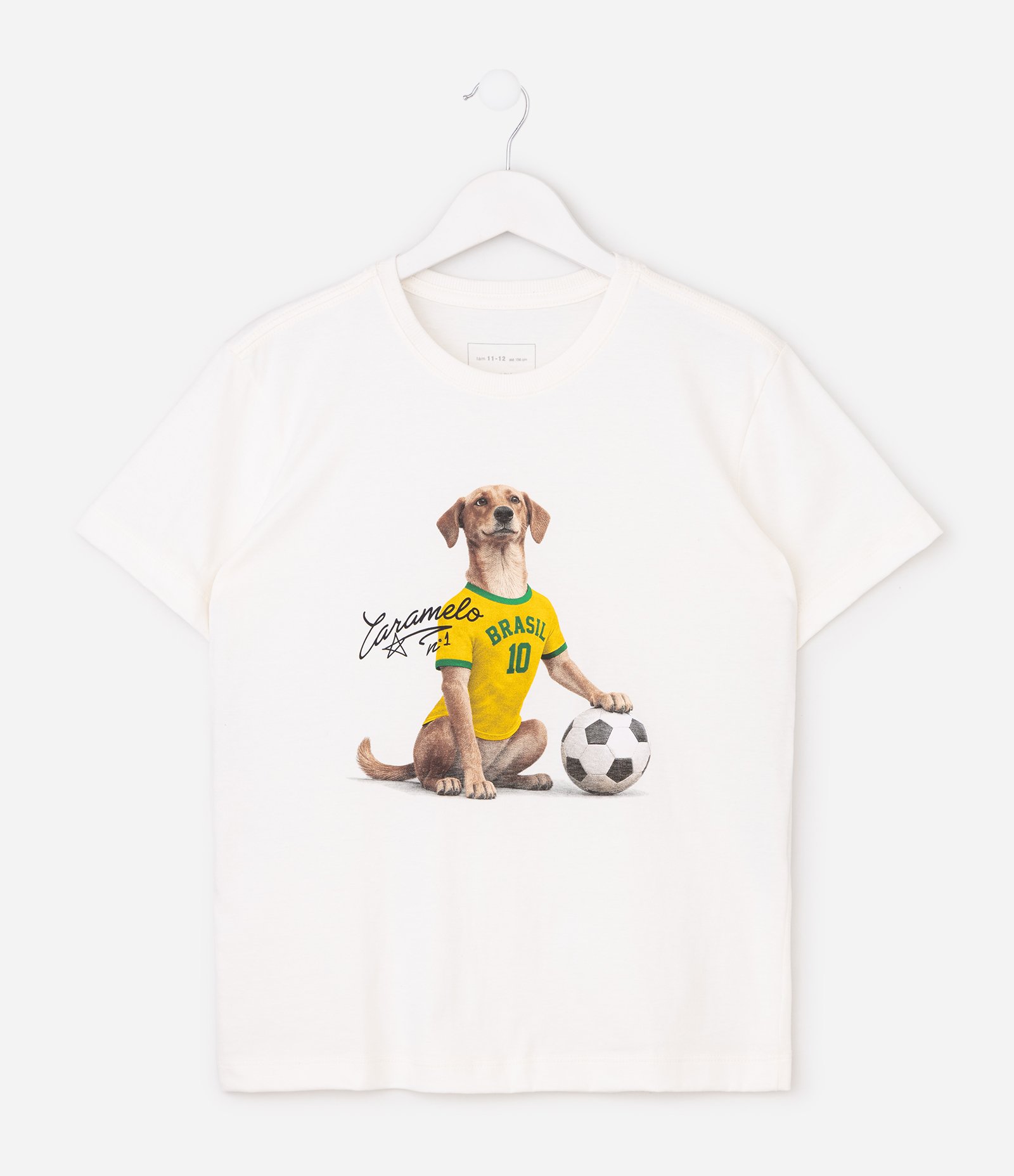 Camiseta Infantil com Estampa Cachorro Caramelo do Brasil – Tam 5 a 14 Anos Off White 1