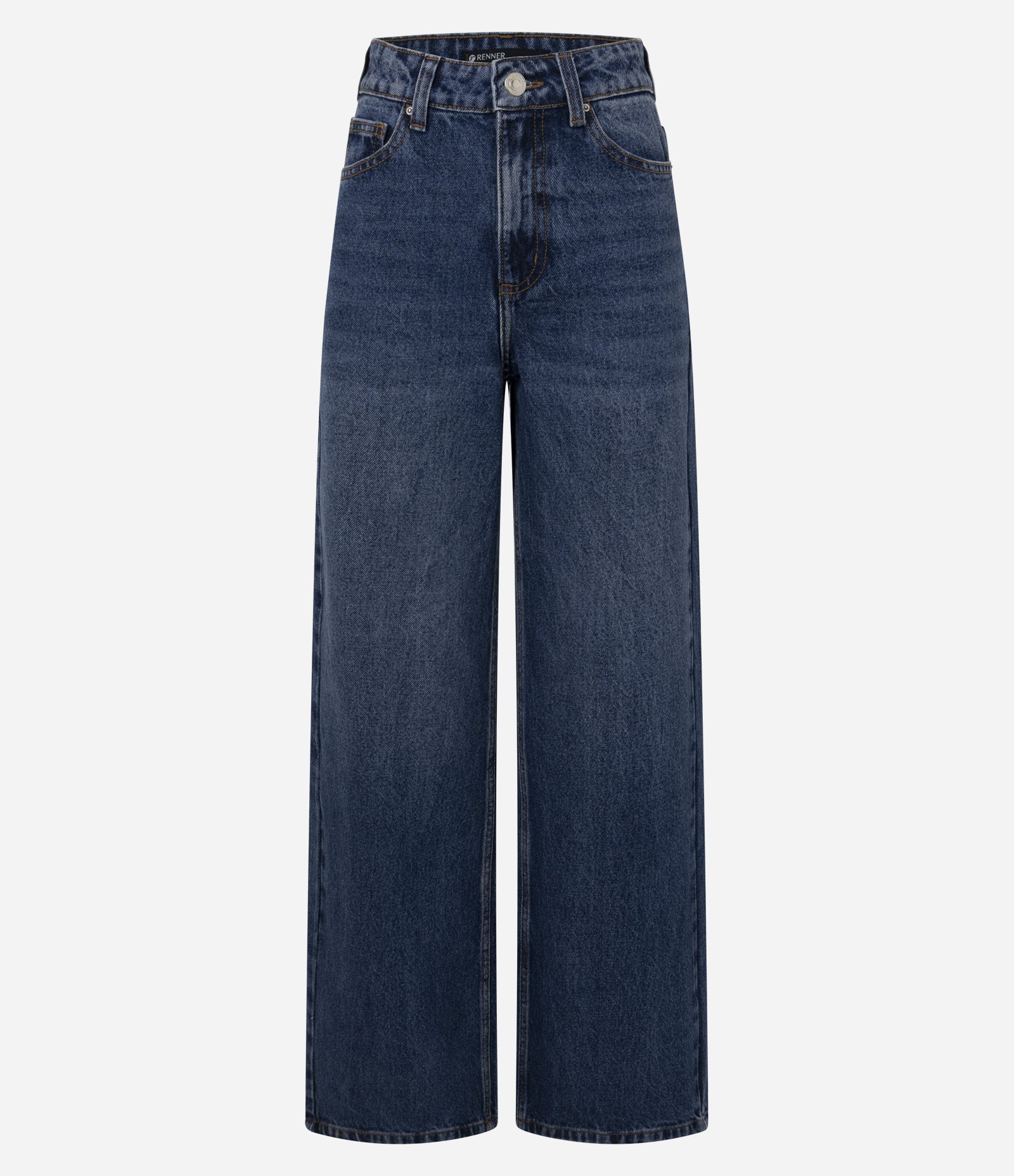 Calça Wide Leg em Jeans com Cintura Alta e Bolsos Azul 7