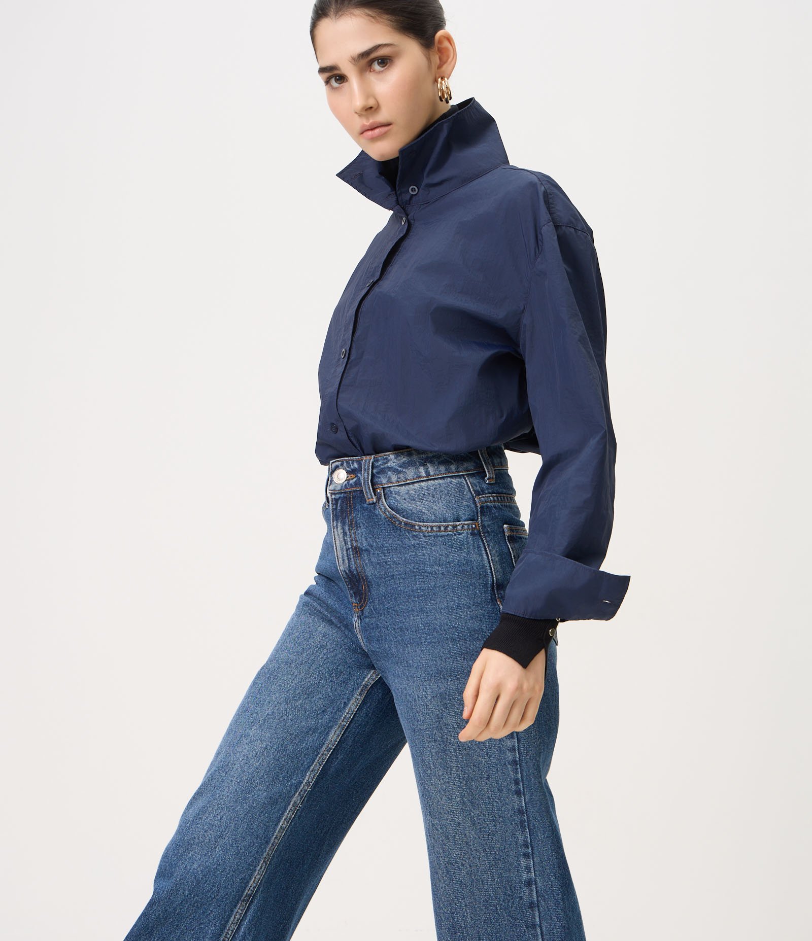 Calça Wide Leg em Jeans com Cintura Alta e Bolsos Azul 6
