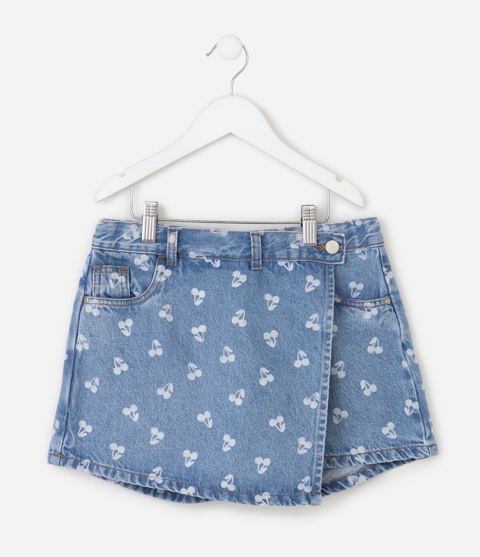Short Saia Jeans com Estampa de Cerejas Infantil - Tam 5 a 16 Anos Azul 1