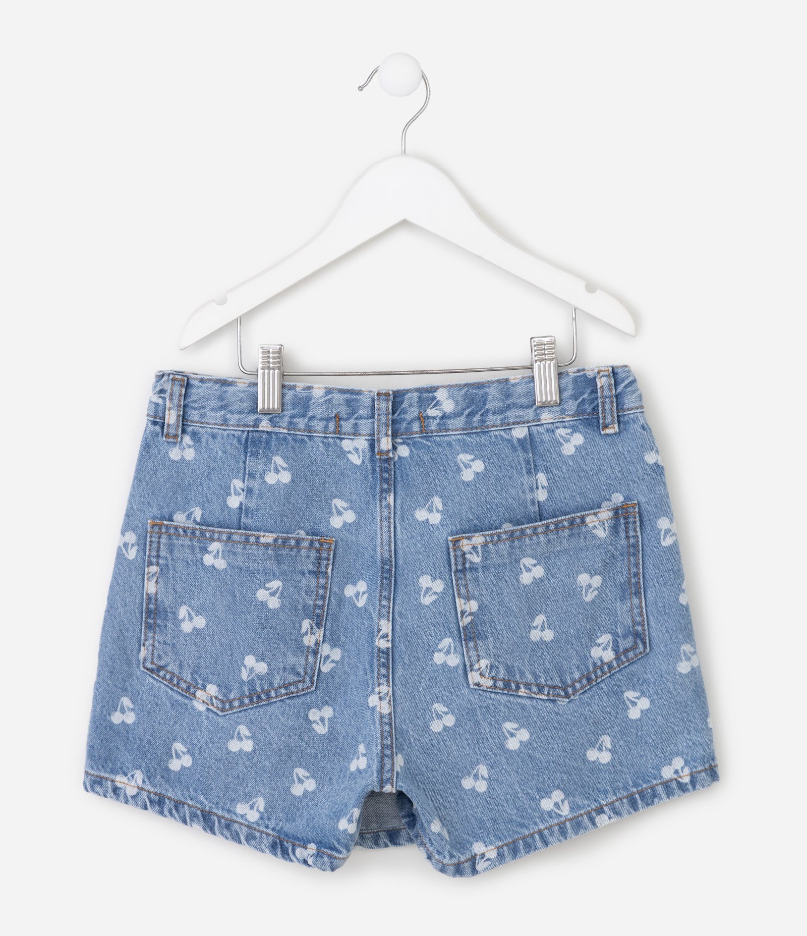 Short Saia Jeans com Estampa de Cerejas Infantil - Tam 5 a 16 Anos Azul 2