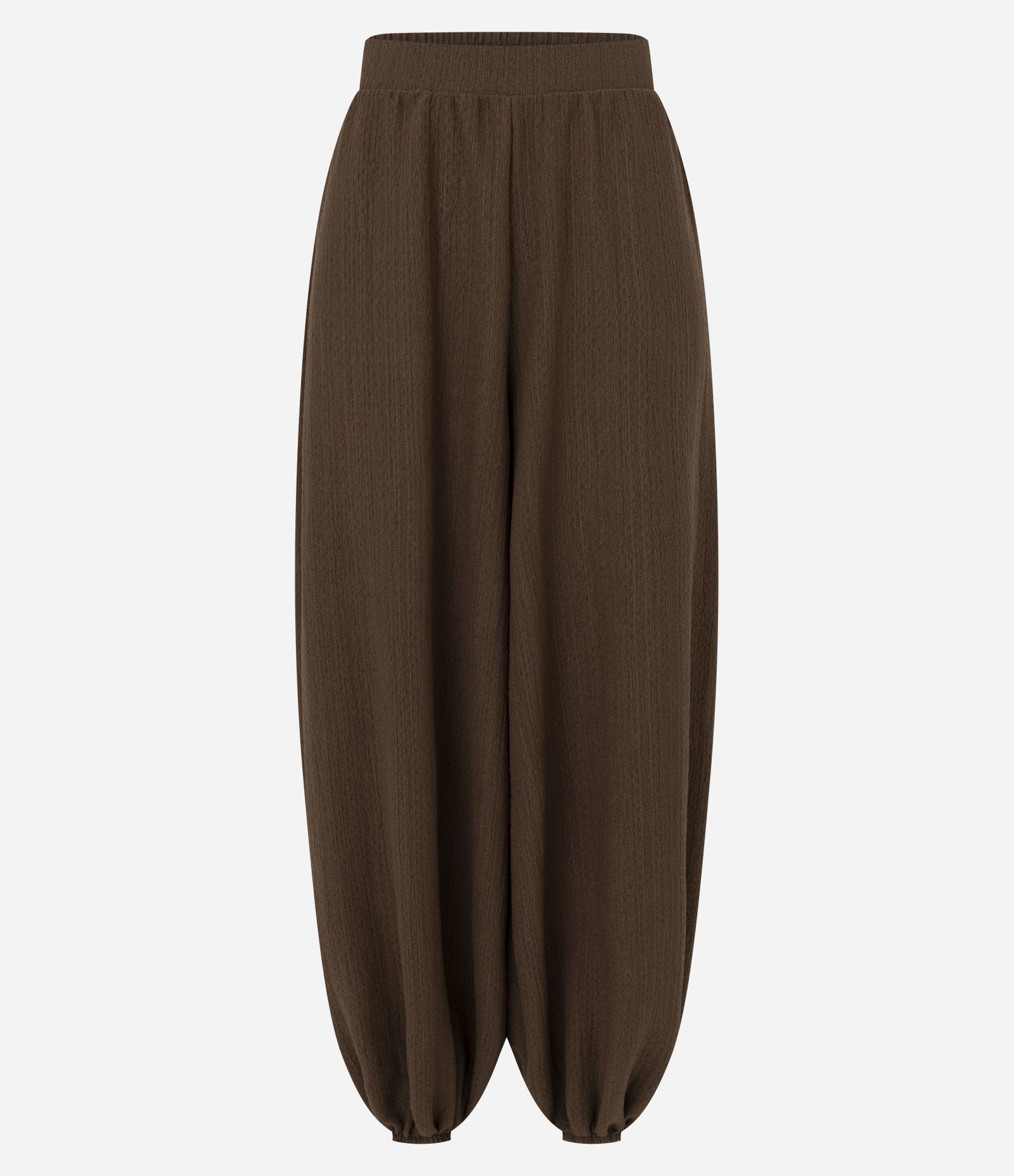 Calça Aladim em Algodão Texturizado com Elástico na Cintura Marrom 5
