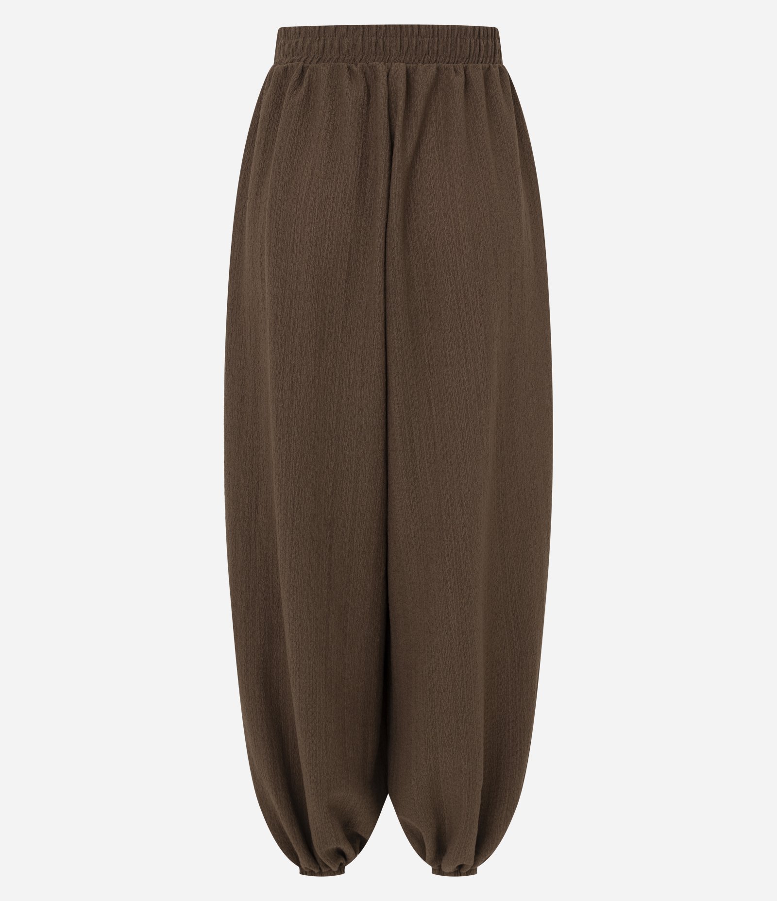 Calça Aladim em Algodão Texturizado com Elástico na Cintura Marrom 7