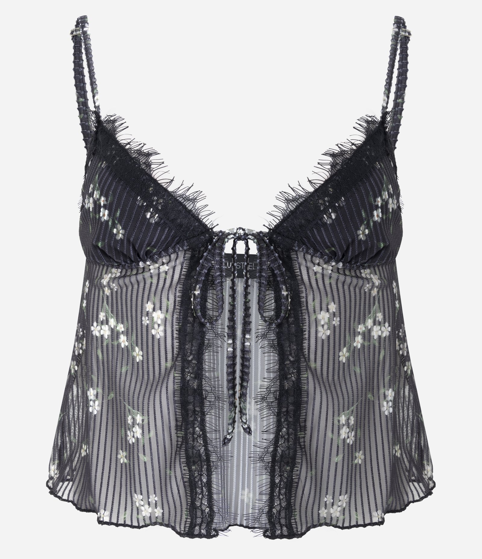 Blusa de Alcinha em Tule Floral com Detalhe em Renda Preto 5