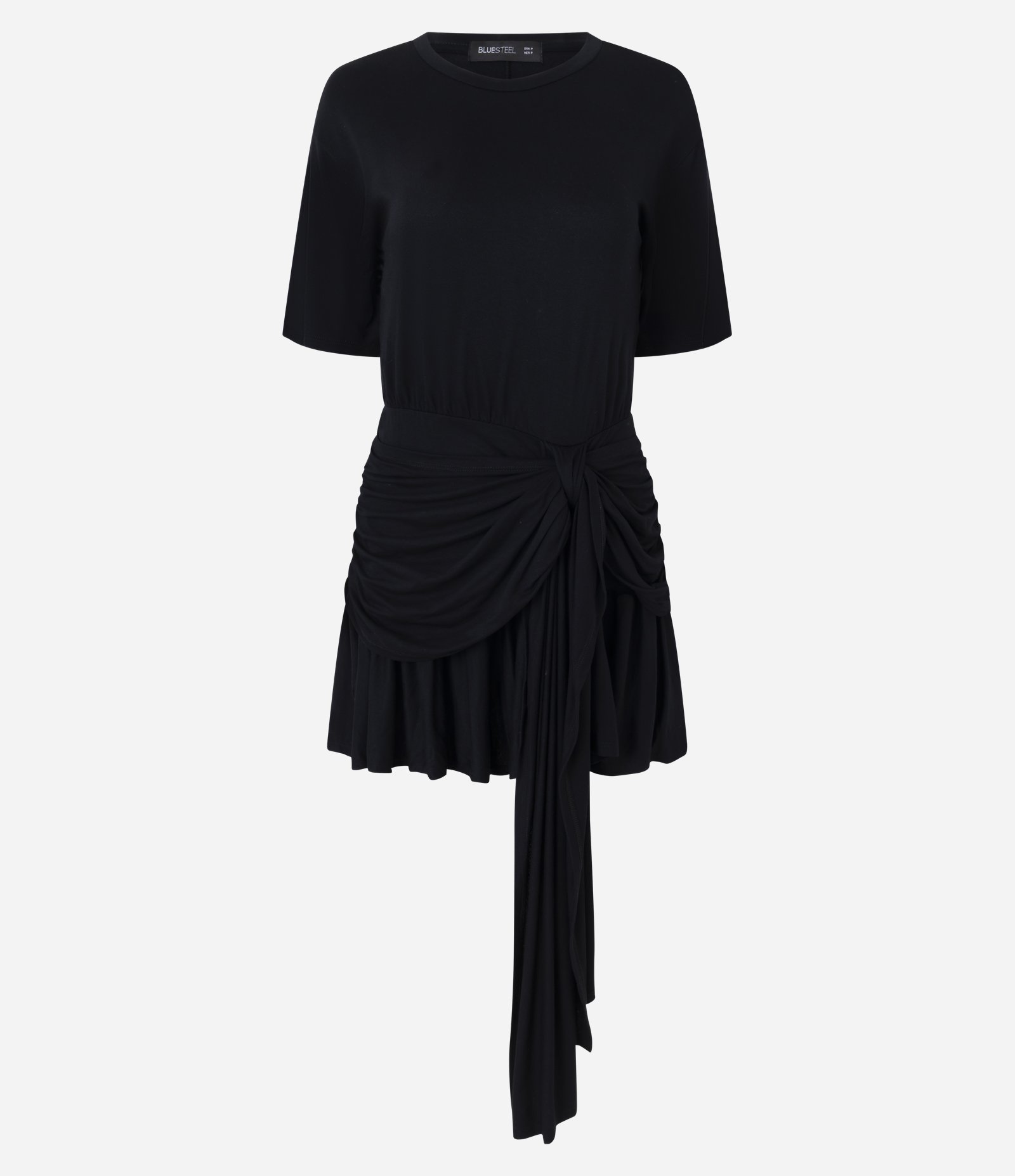 Vestido Curto com Amarração na Cintura e Babados Preto 5