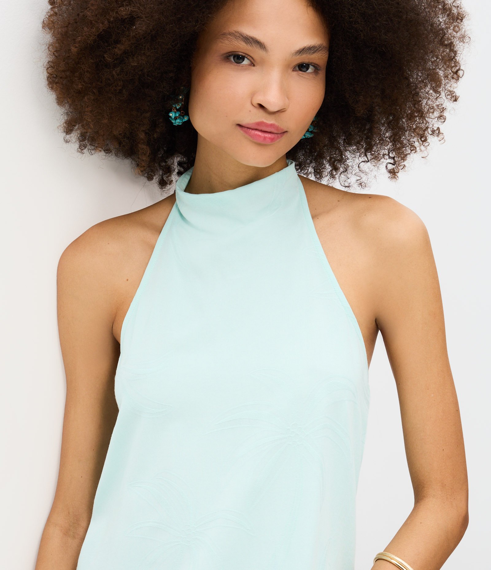 Blusa em Jacquard com Decote Degagê e Barra Assimétrica Azul 3