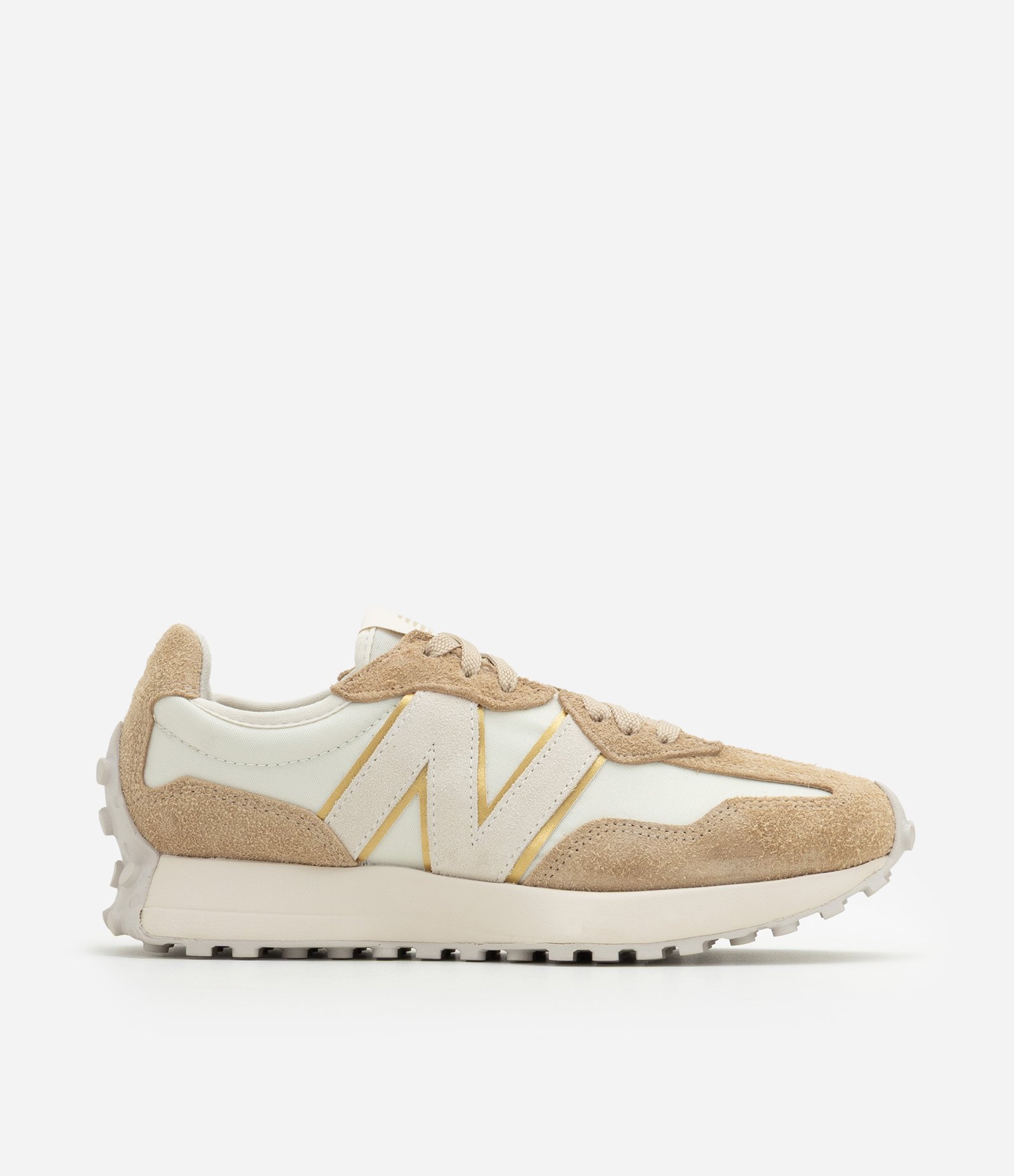 Tênis Jogging 327 V1 com Recortes New Balance Bege/Dourado 1