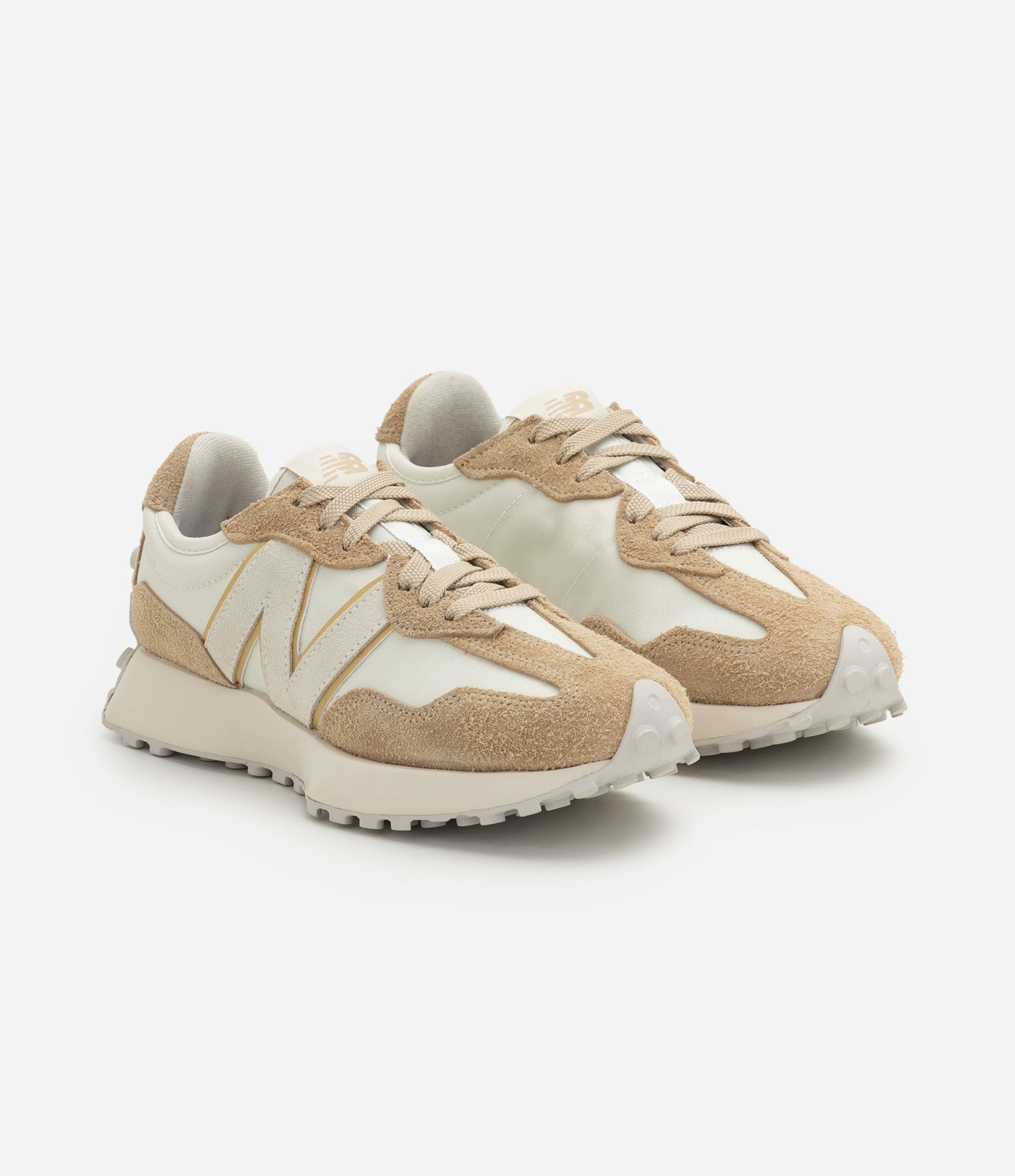 Tênis Jogging 327 V1 com Recortes New Balance Bege/Dourado 2