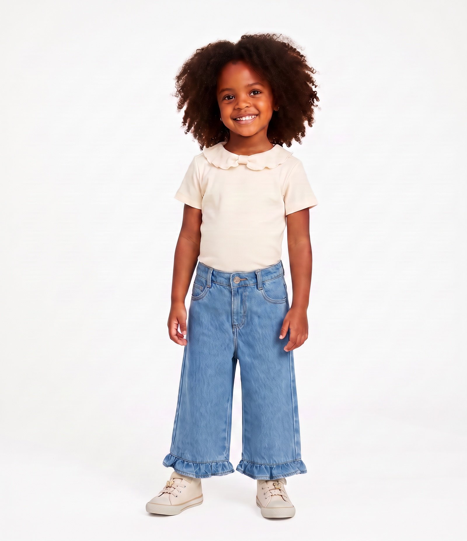 Blusa Infantil com Gola Boneca e Laço – Tam 1 a 6 Anos Off White 1