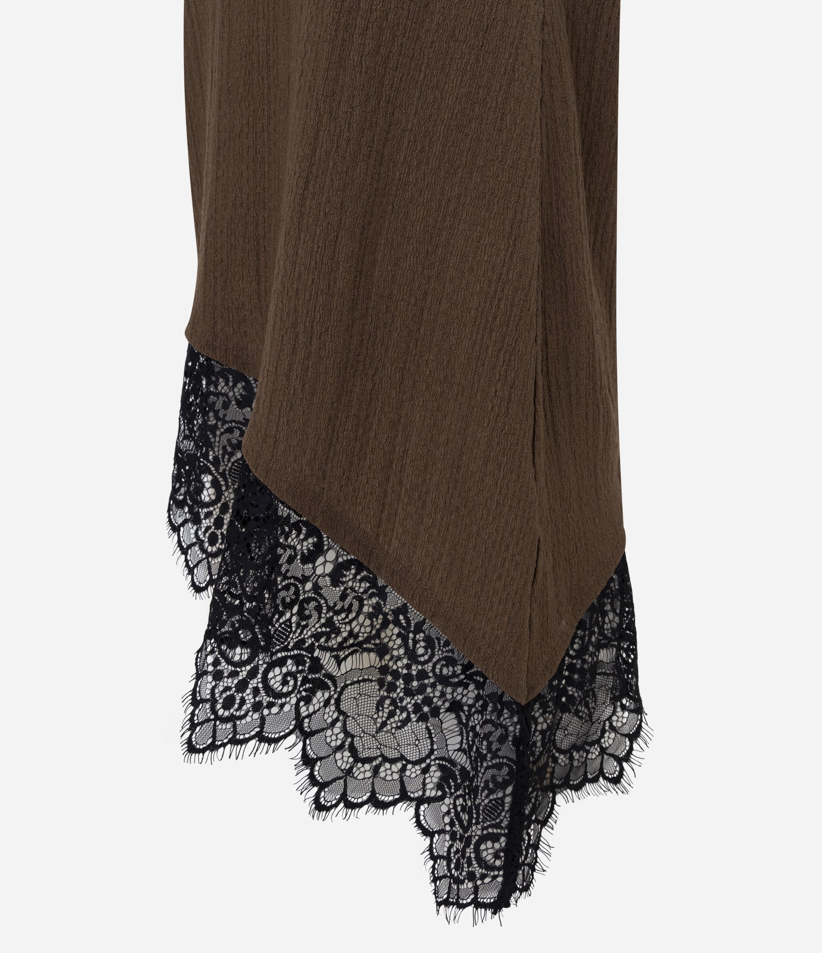 Blusa Halter Texturizada com Renda Contrastante Marrom 2